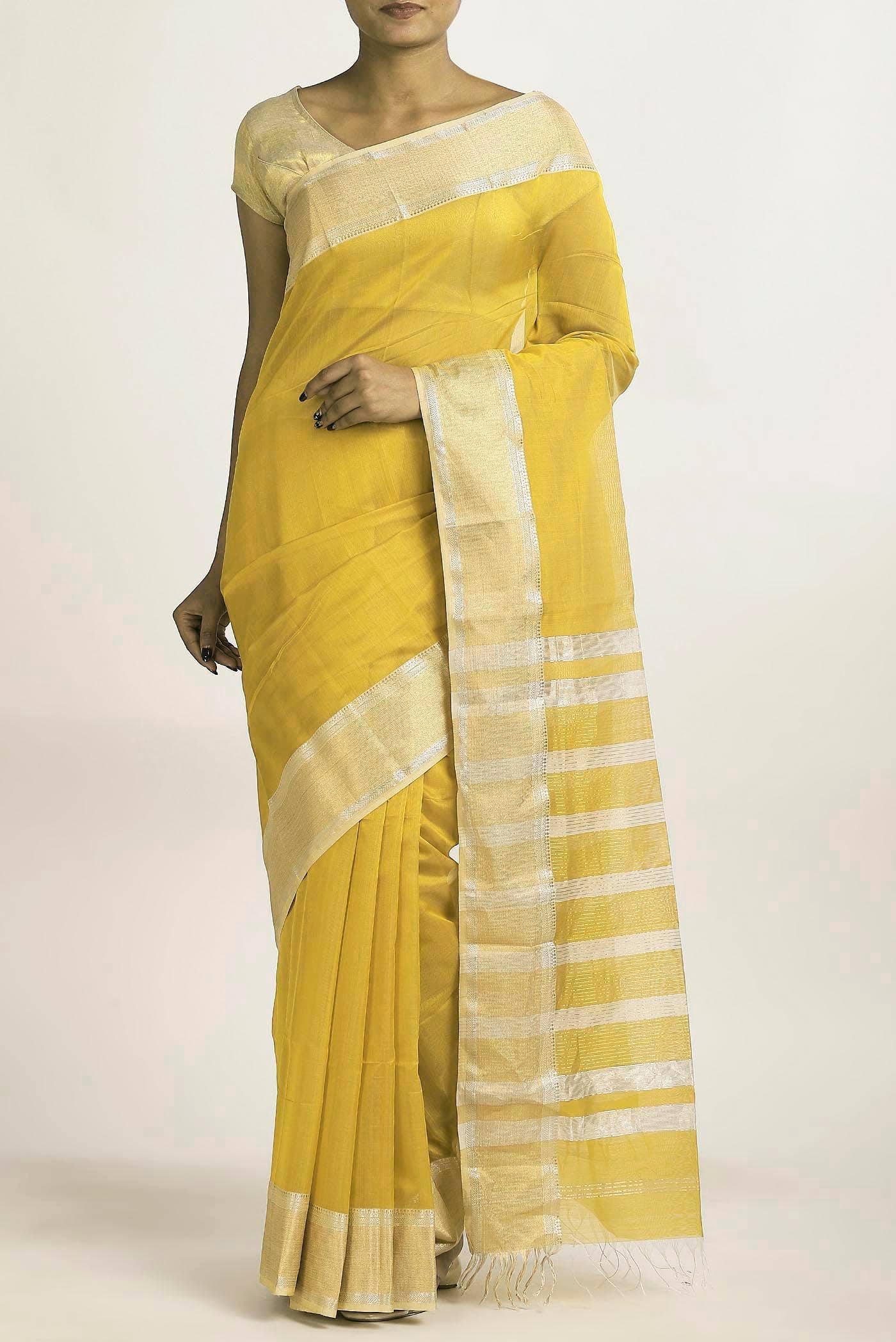 Yellow Maheshwari Silk Cotton Saree