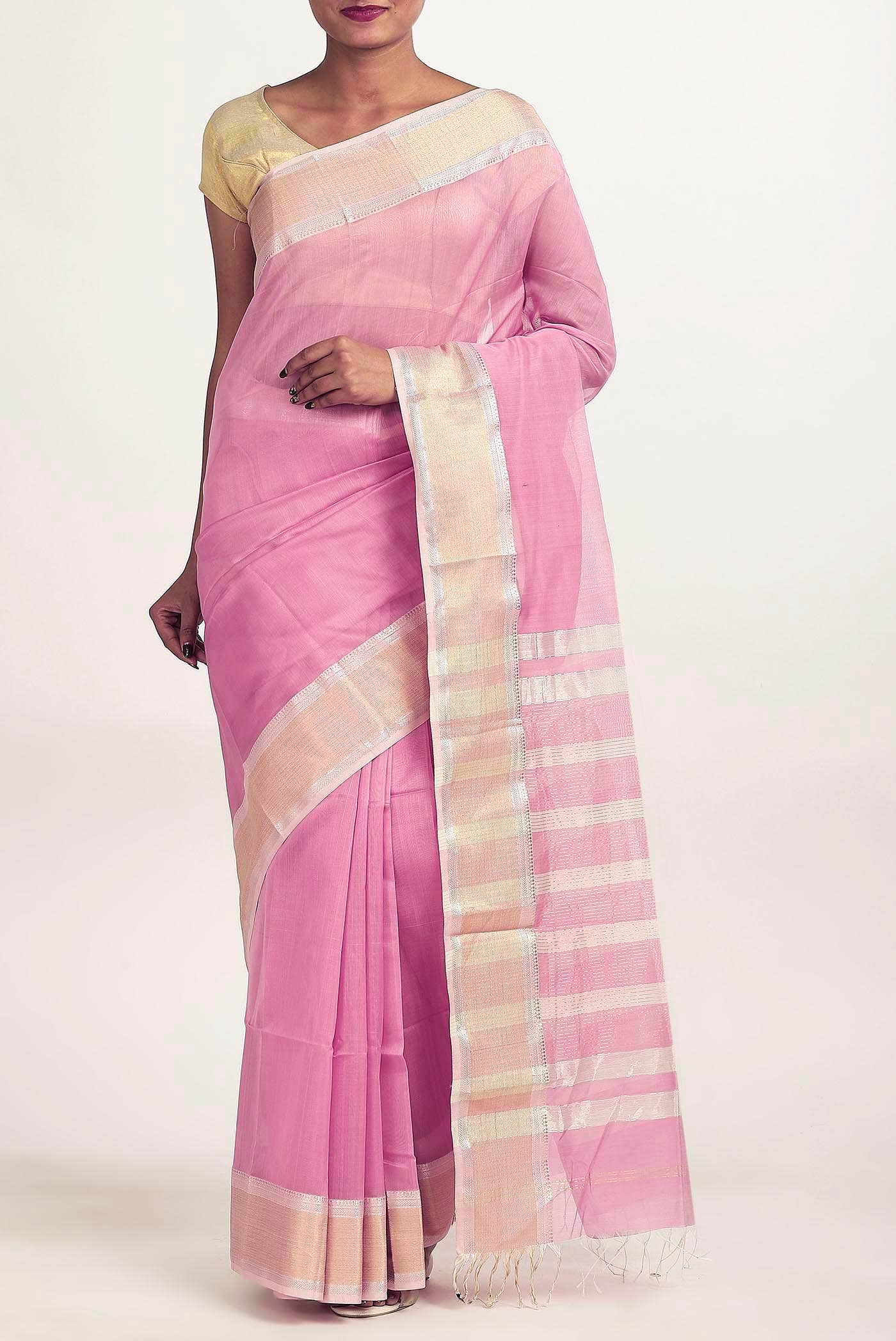 Pink Maheshwari Silk Cotton Saree