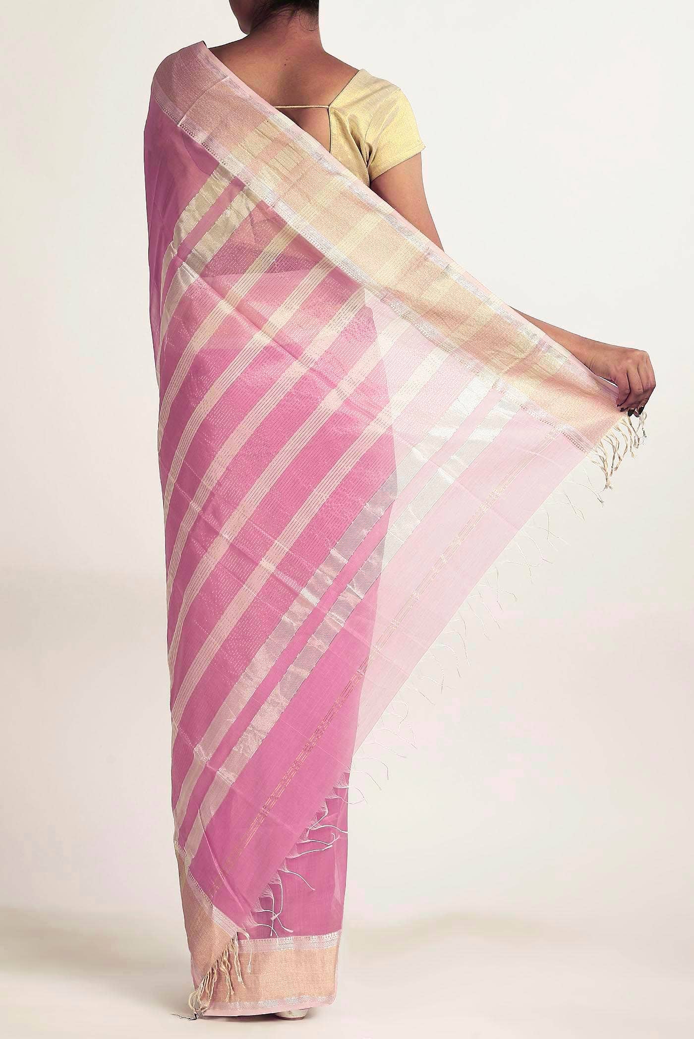 Pink Maheshwari Silk Cotton Saree