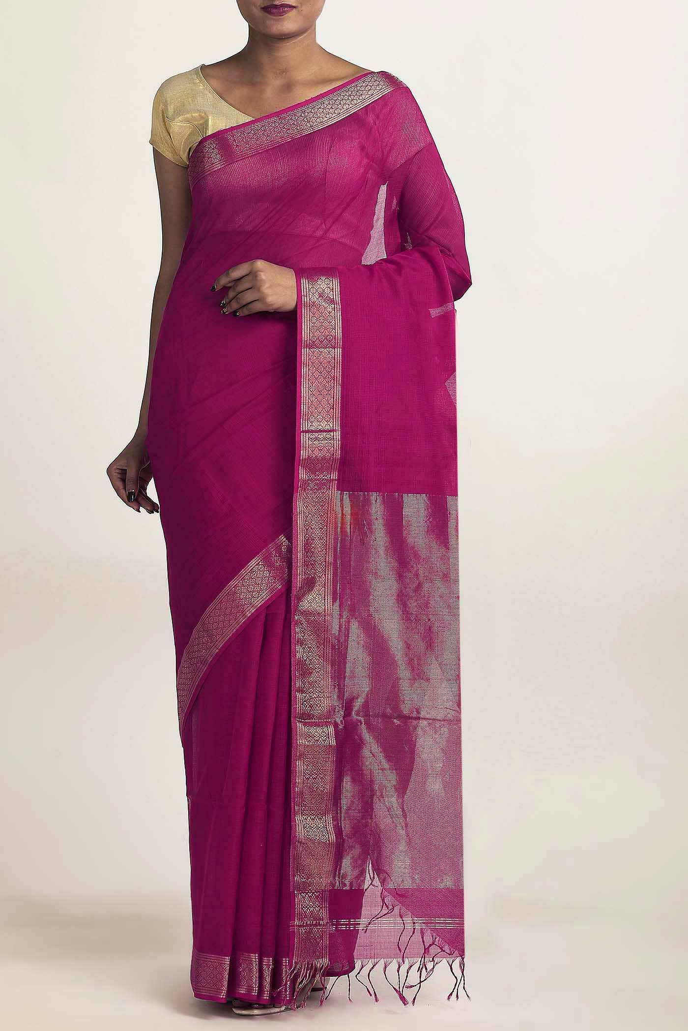Magenta Maheshwari Silk Cotton Saree