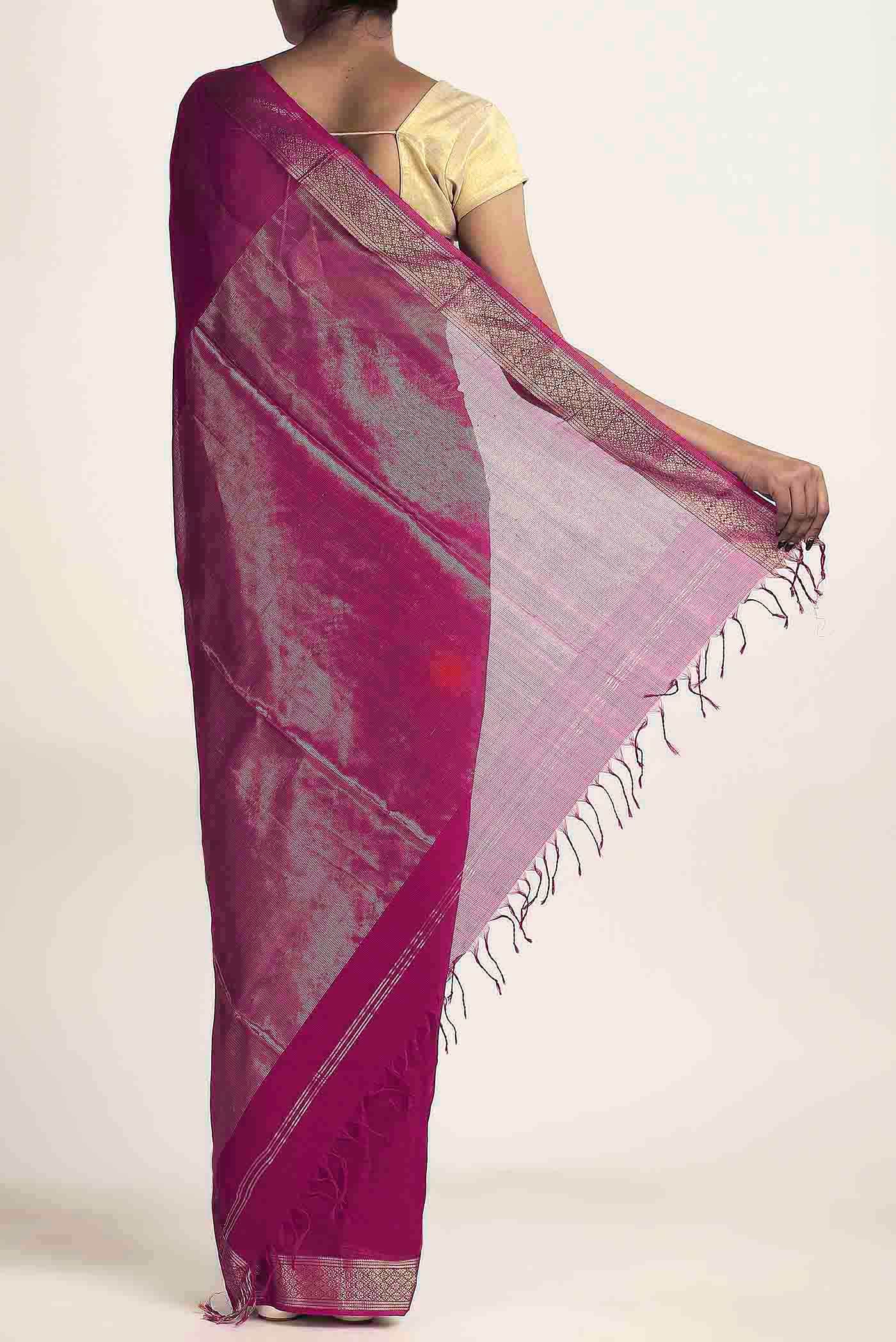 Magenta Maheshwari Silk Cotton Saree