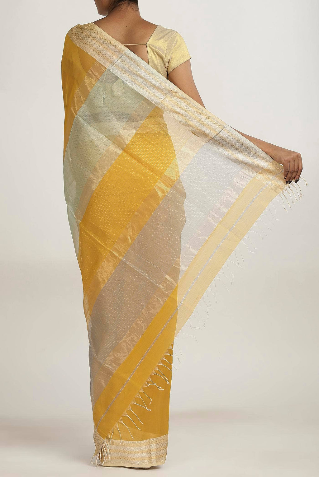 Yellow Maheshwari Silk Cotton Saree