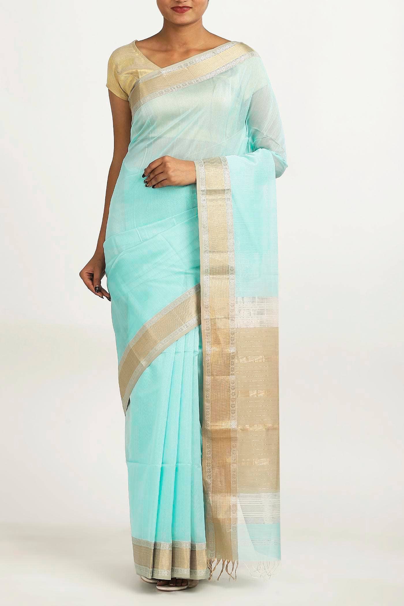 Blue Maheshwari Silk Cotton Saree