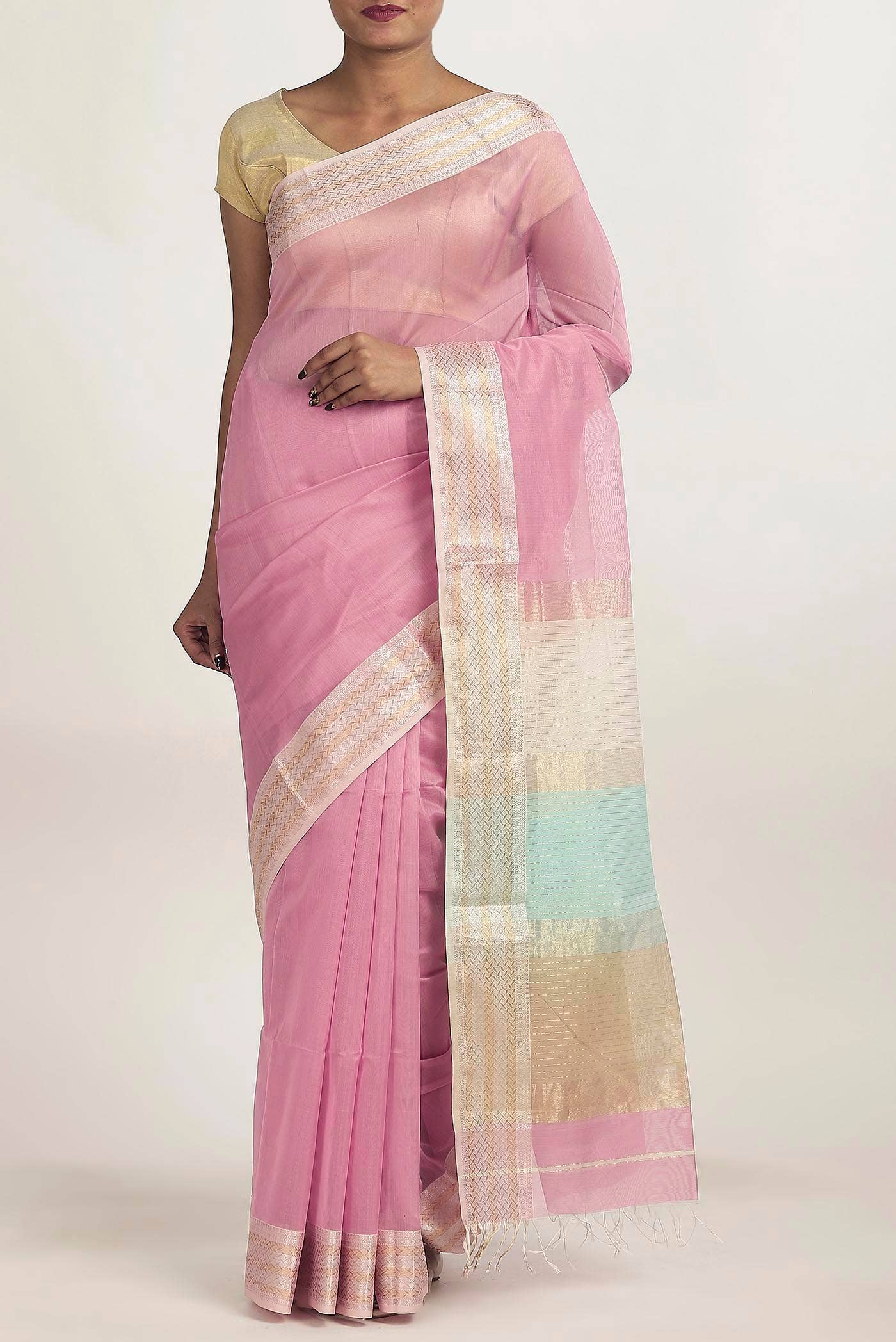 Pink Maheshwari Silk Cotton Saree