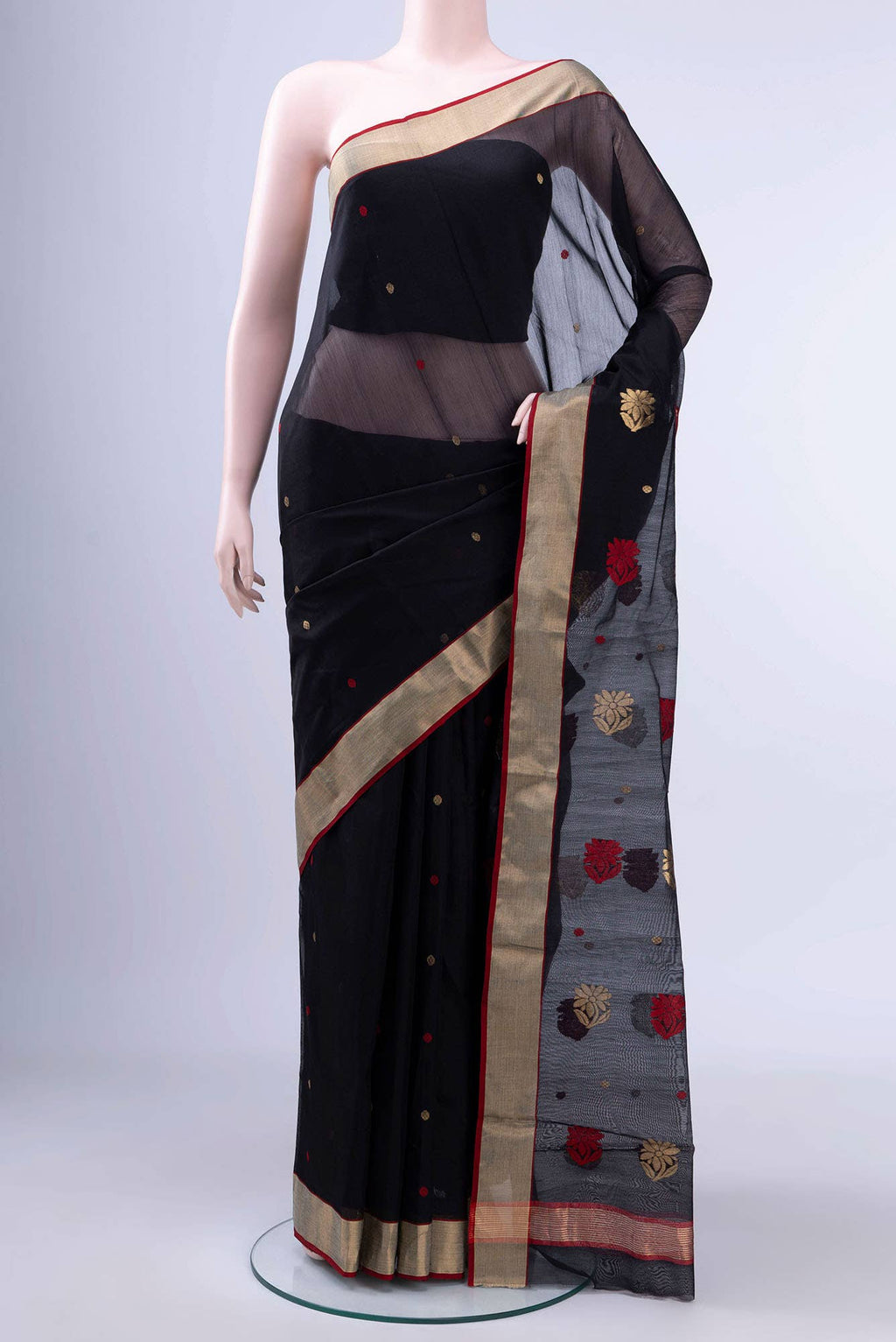 Black Chanderi Silk Cotton Saree
