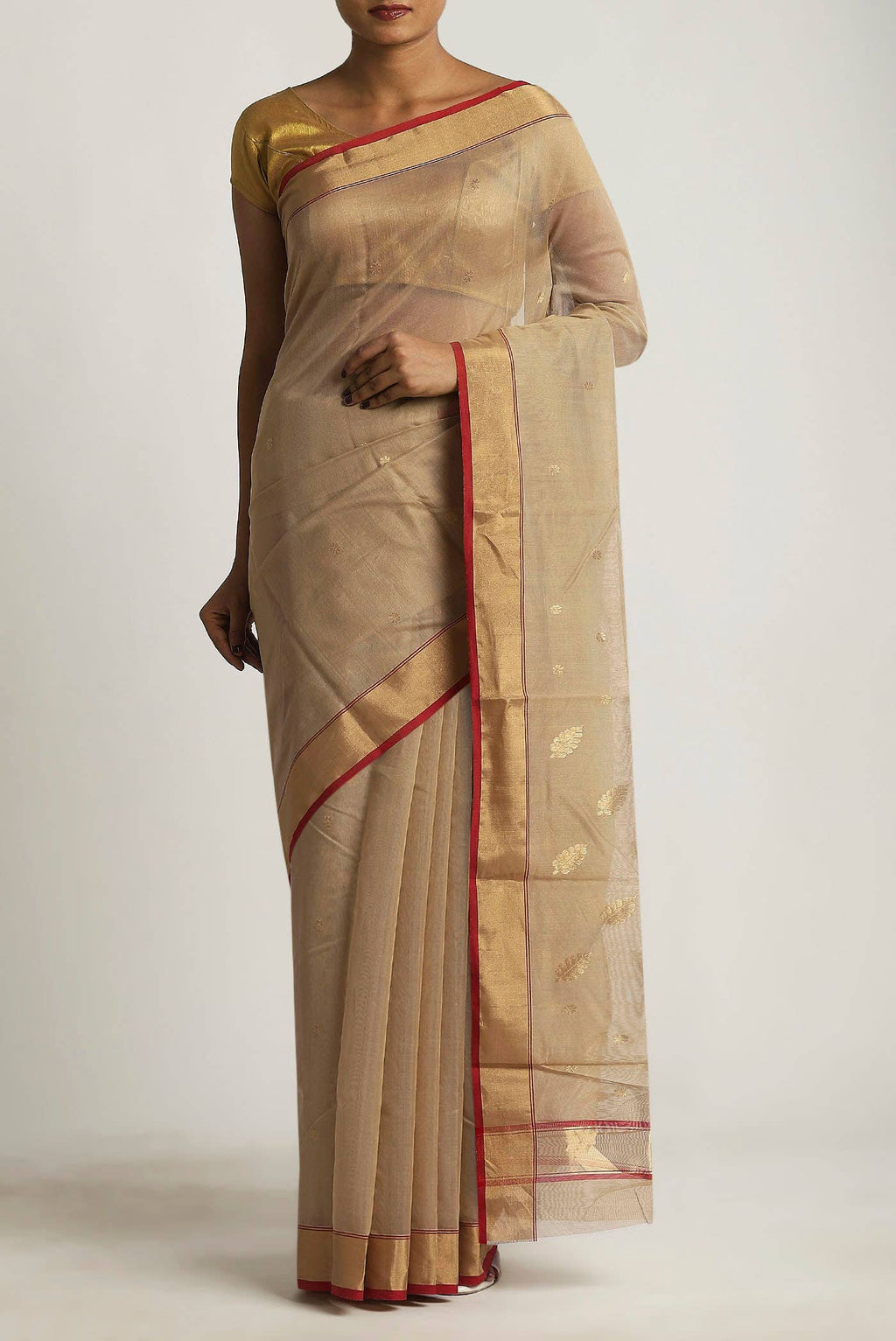 Beige Chanderi Silk Cotton Saree