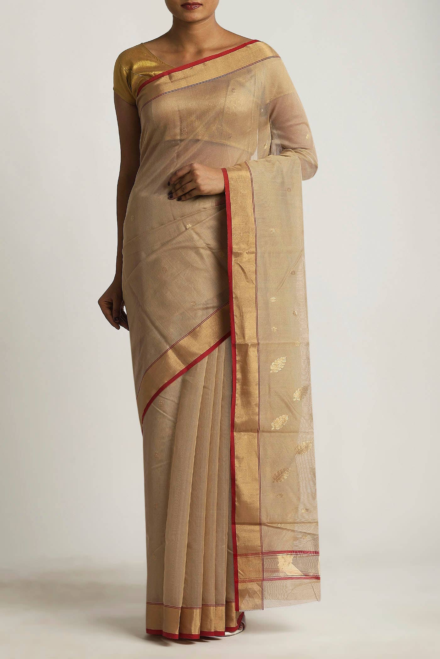 Beige Chanderi Silk Cotton Saree