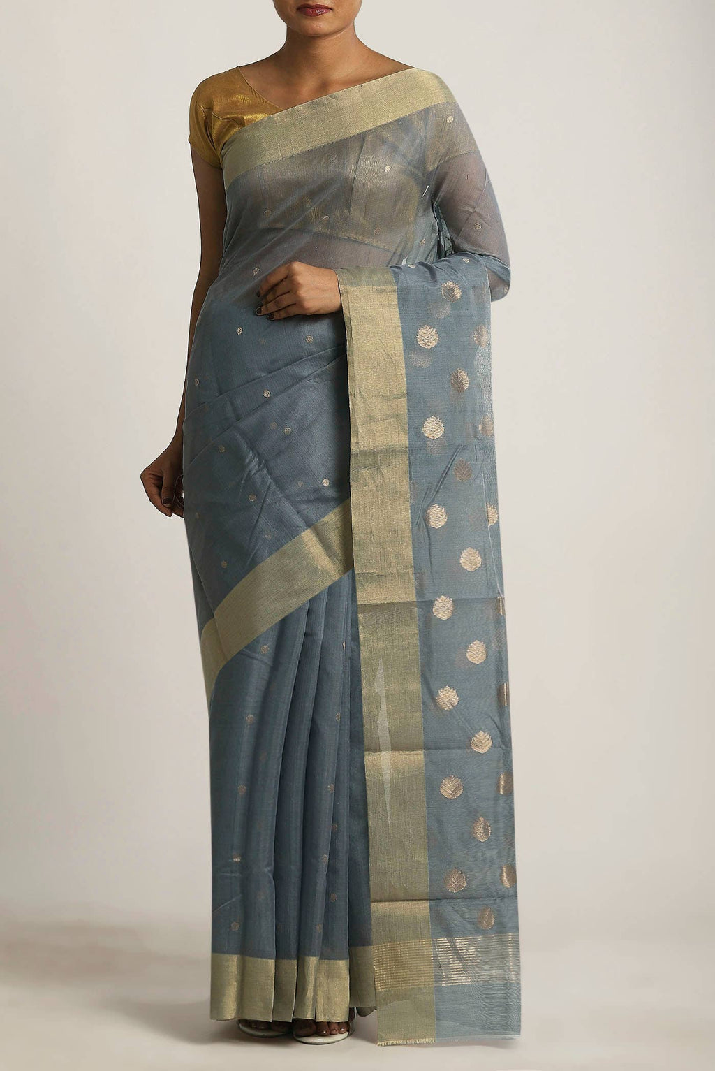 Grey Chanderi Silk Cotton Saree