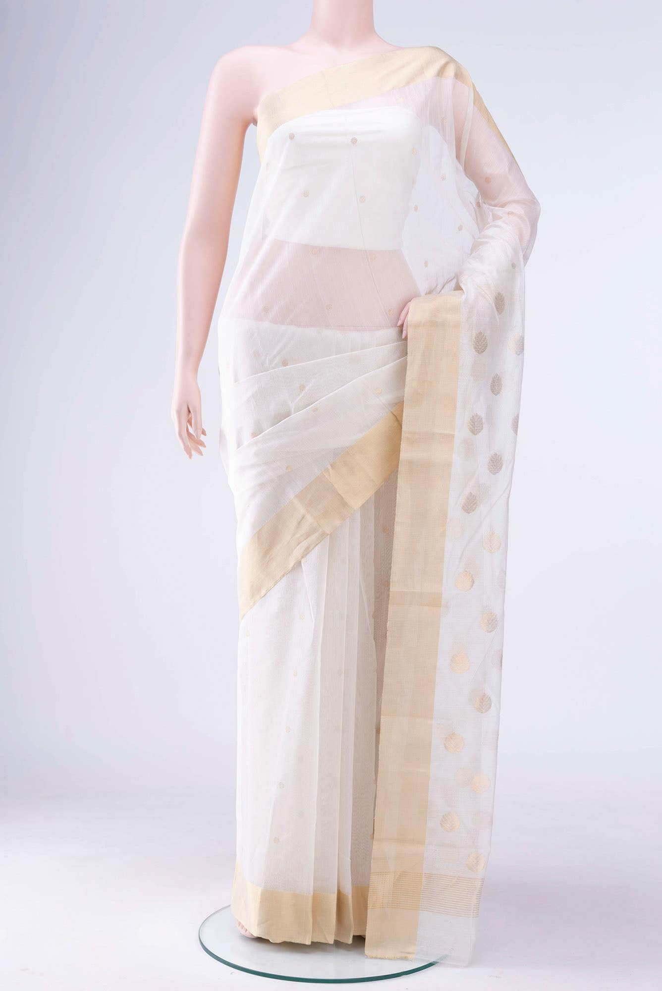 White Chanderi Silk Cotton Saree