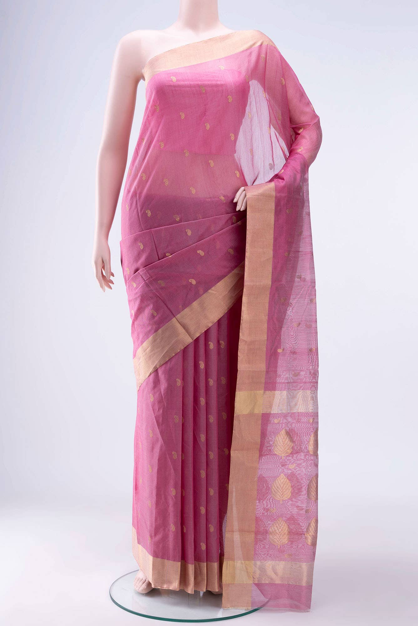 Rose pink Chanderi Silk Cotton Saree