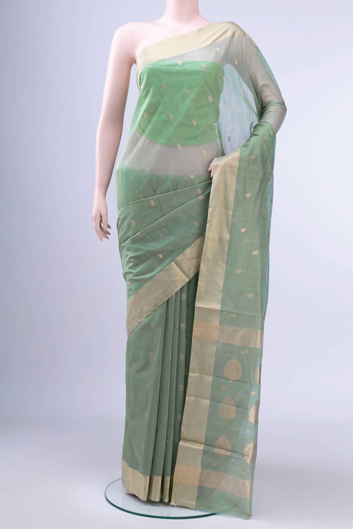 Light Green Chanderi Silk Cotton Saree