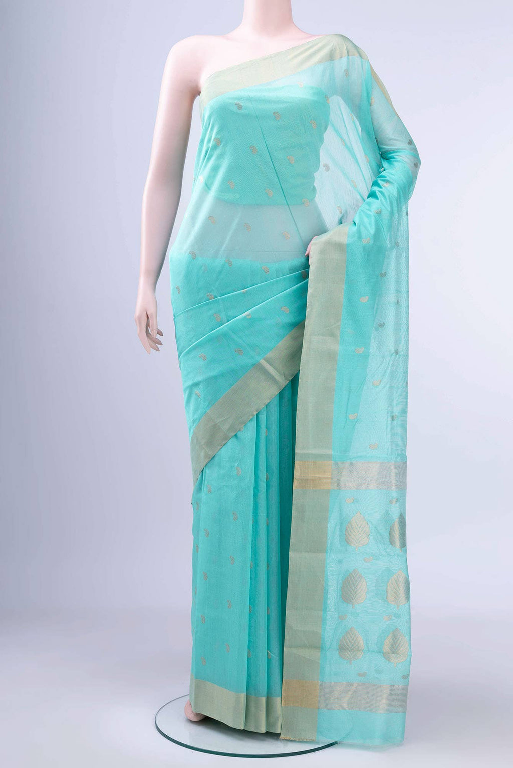 Turquoise Chanderi Silk Cotton Saree