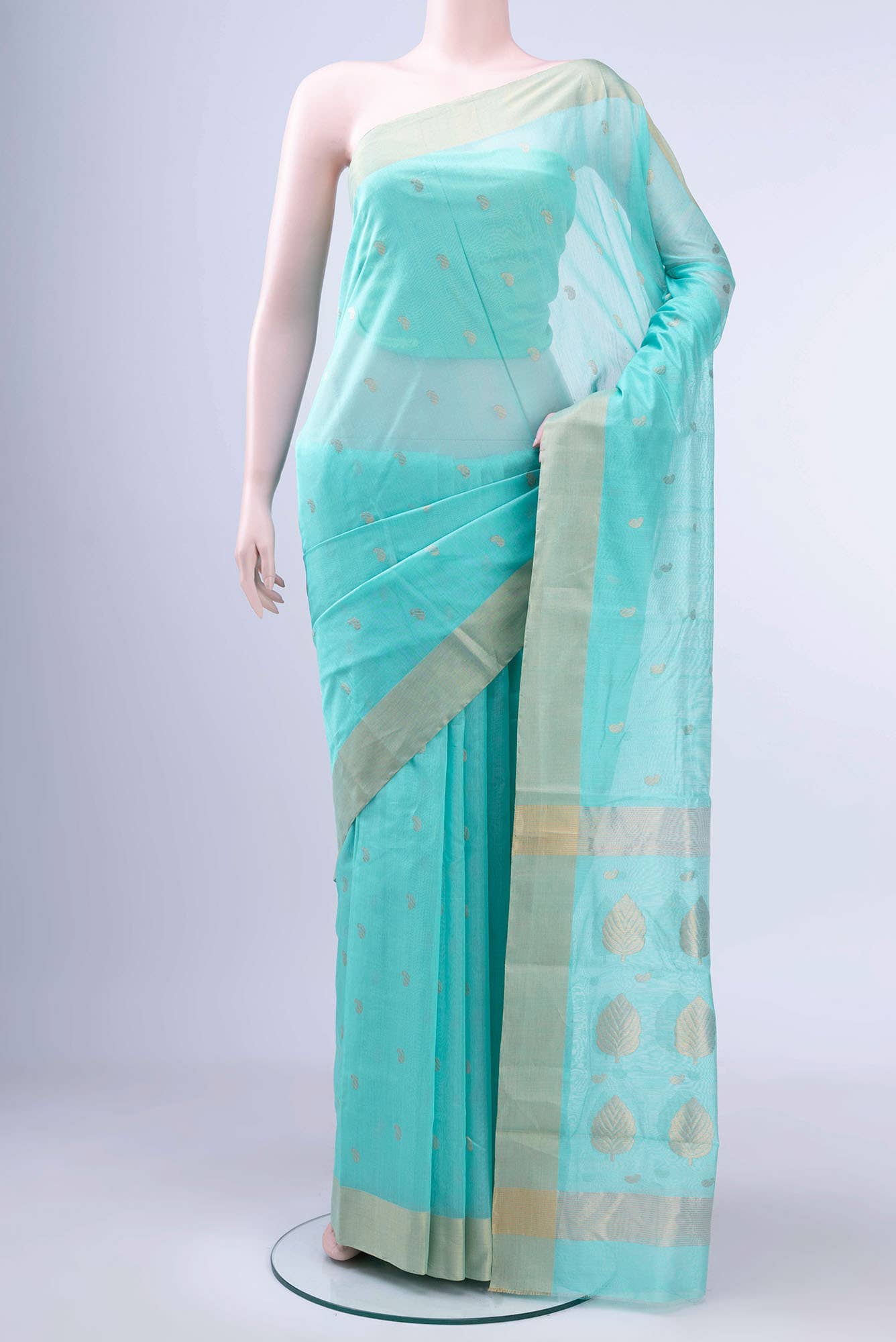 Turquoise Chanderi Silk Cotton Saree