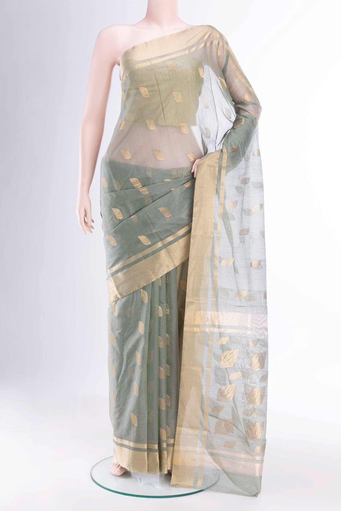 Light Green Chanderi Silk Cotton Saree
