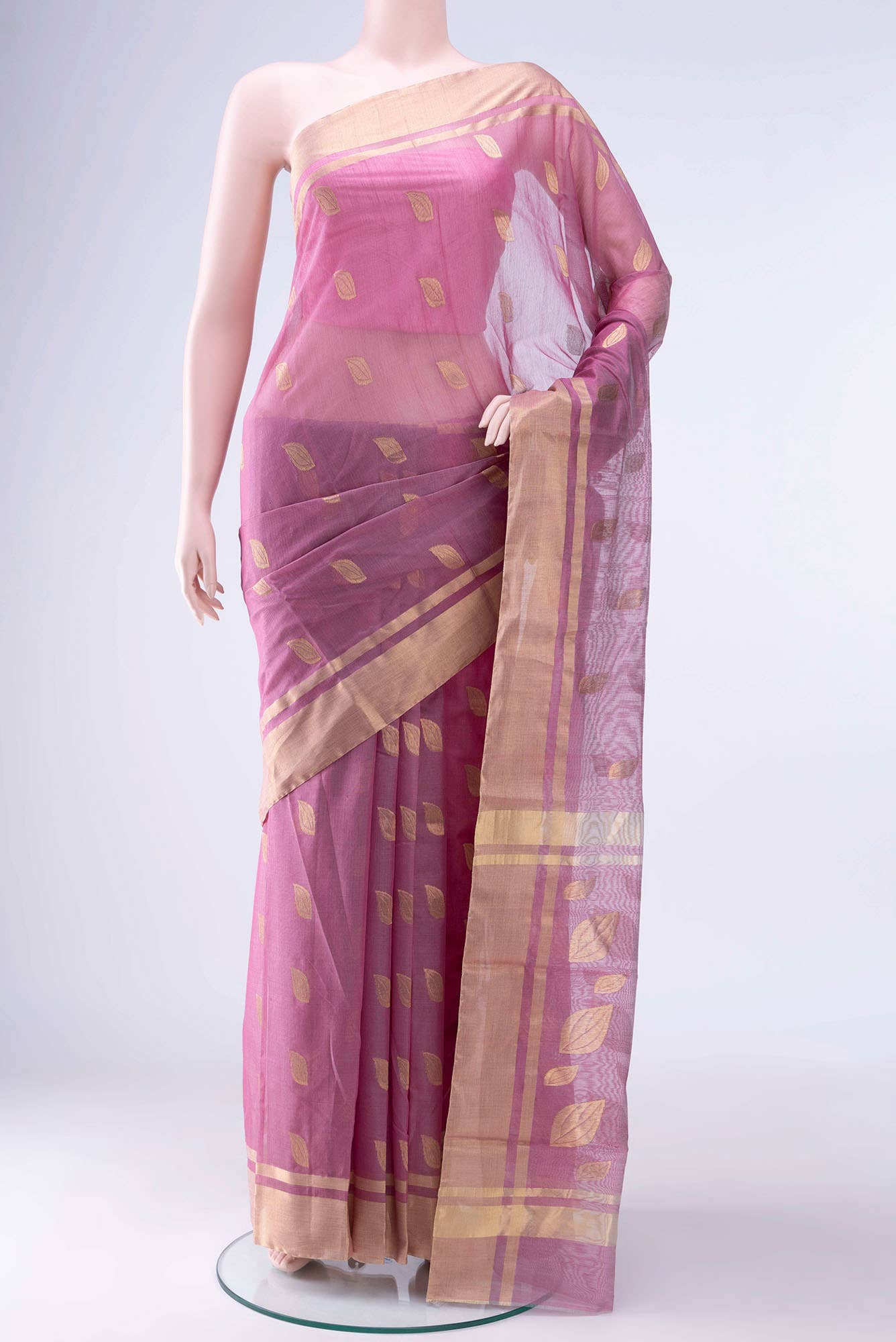 Rose pink Chanderi Silk Cotton Saree
