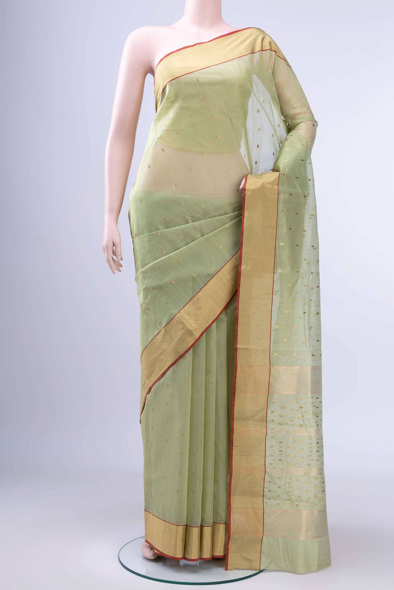 Sage Green Chanderi Silk Cotton Saree