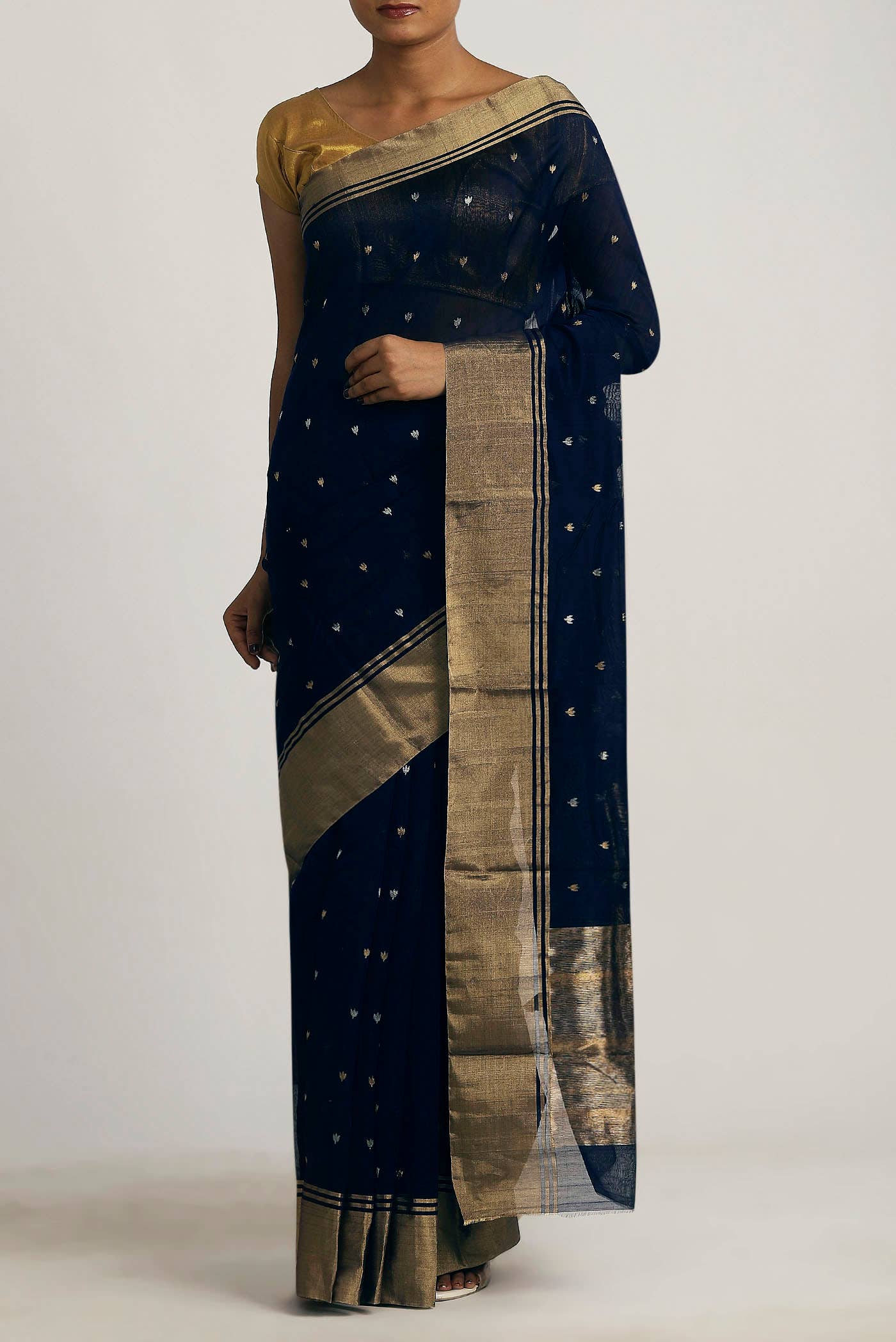 Navy Blue Chanderi Silk Cotton Saree