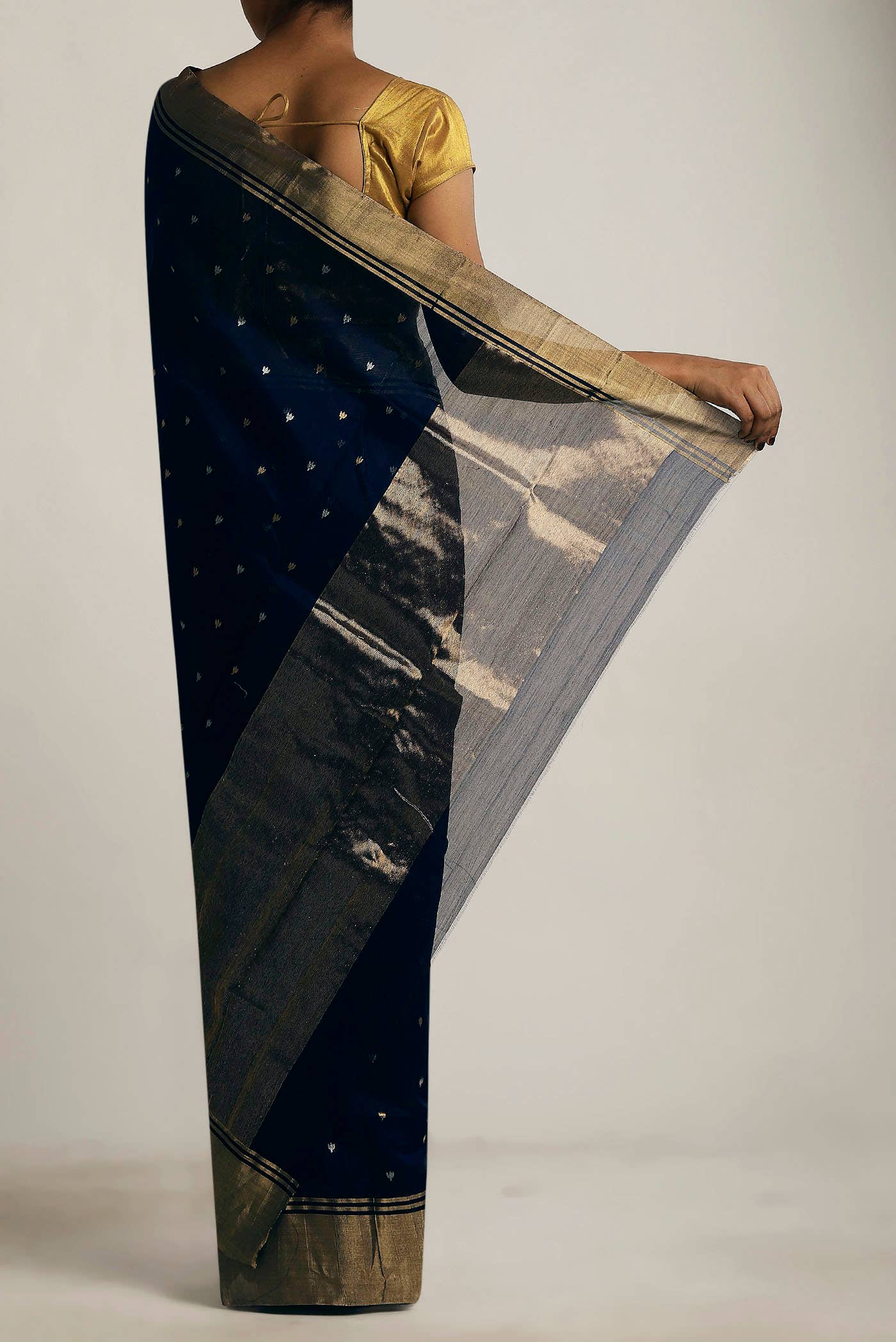 Navy Blue Chanderi Silk Cotton Saree