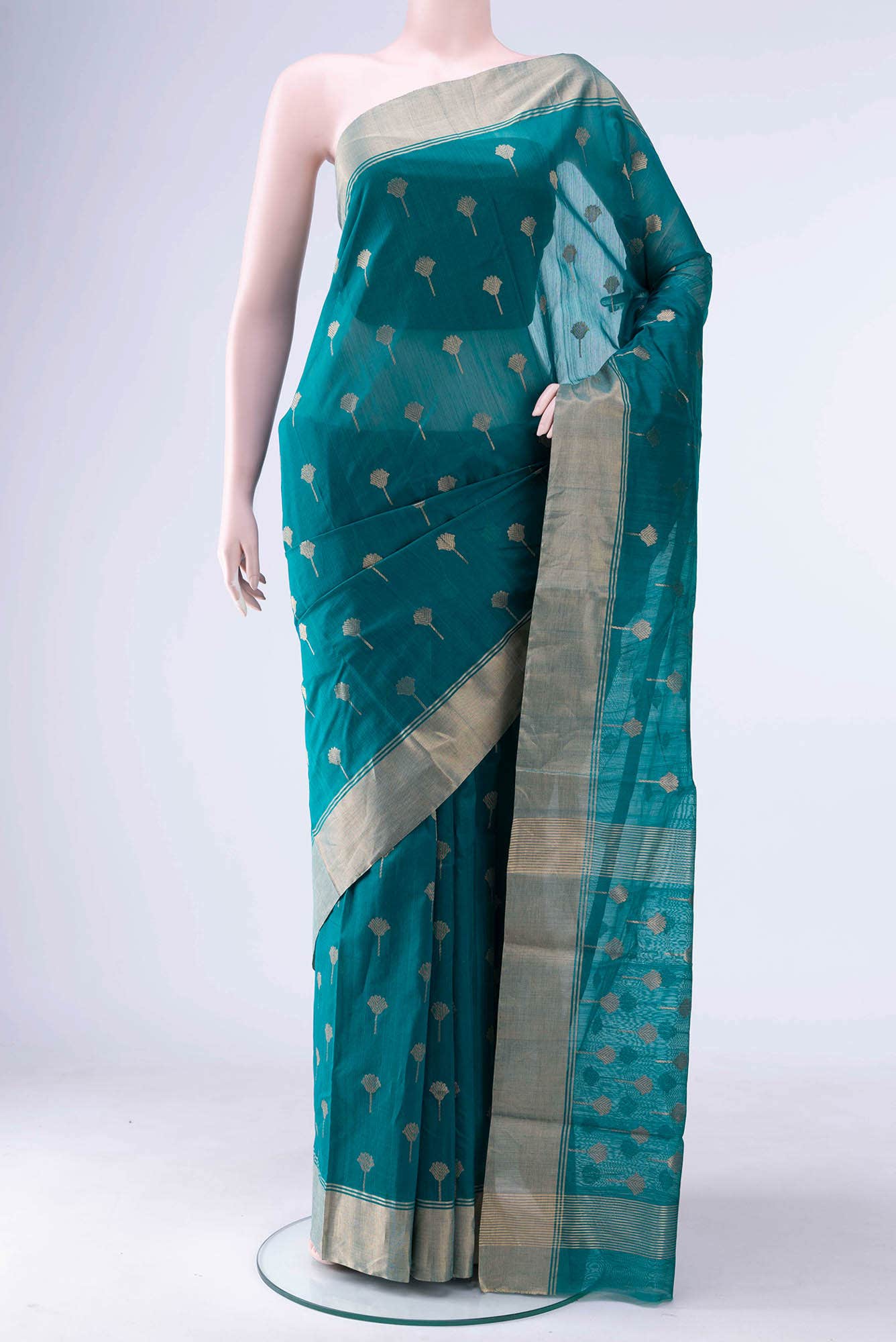 Sea Green Chanderi Silk Cotton Saree