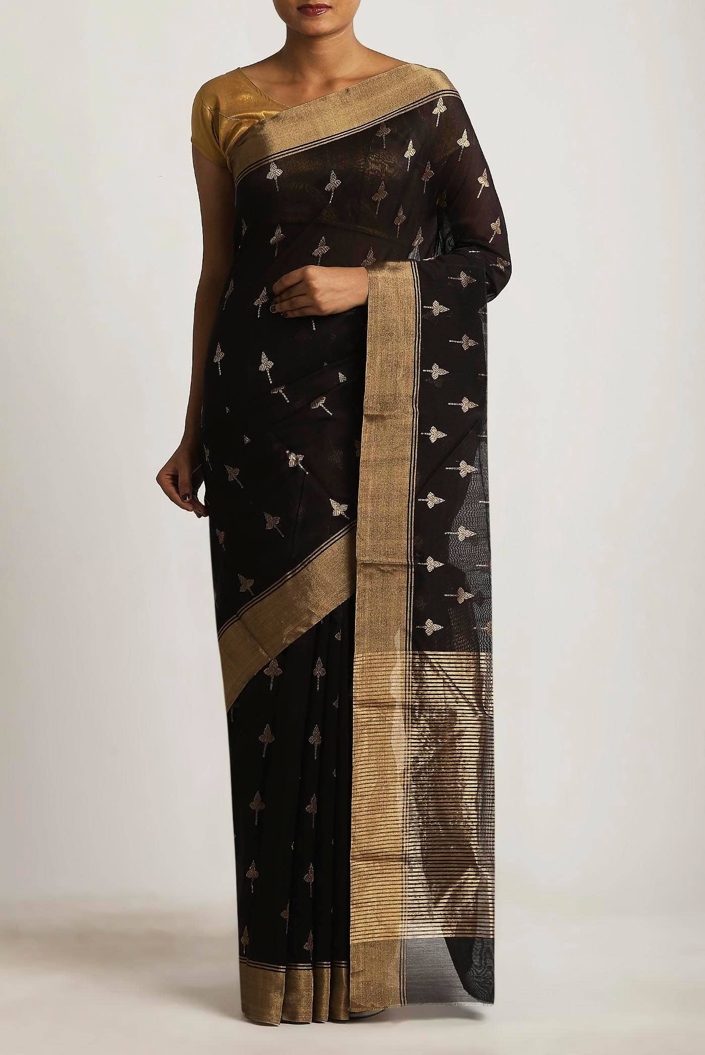 Black Chanderi Silk Cotton Saree