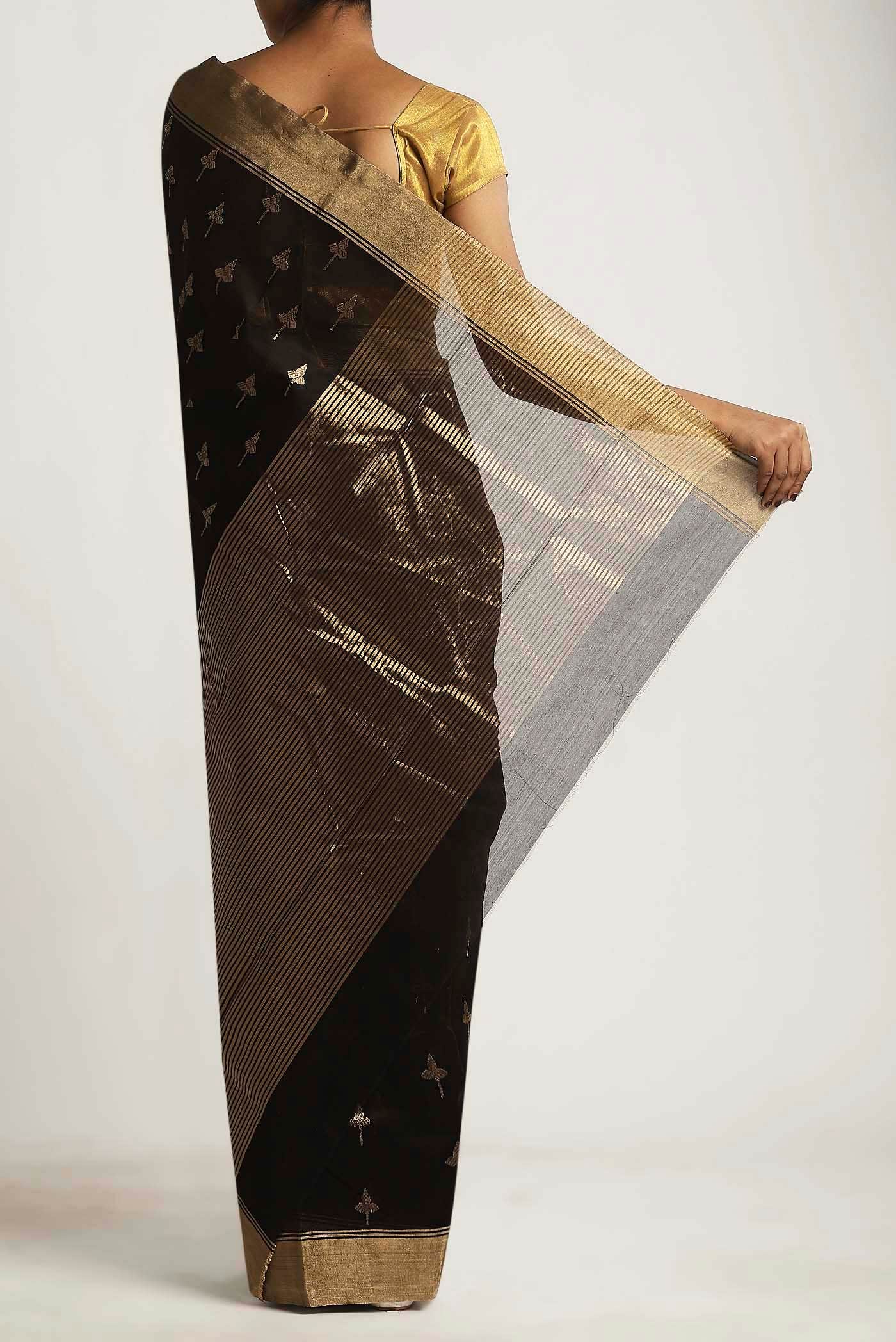 Black Chanderi Silk Cotton Saree