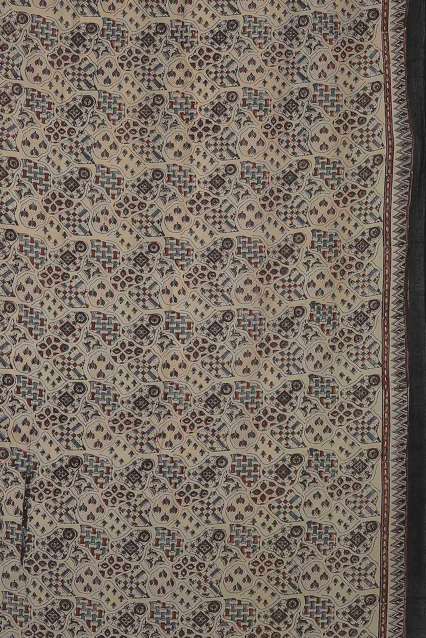 Beige Printed Cotton Saree