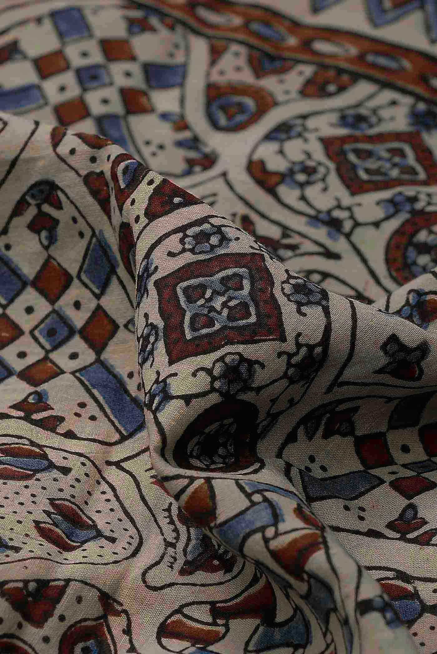 Beige Printed Cotton Saree