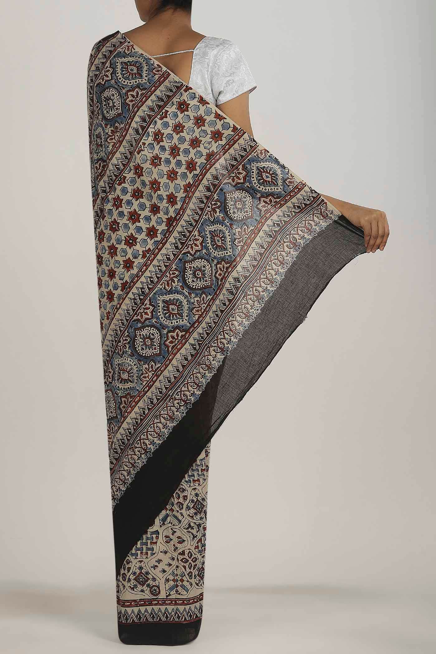 Beige Printed Cotton Saree
