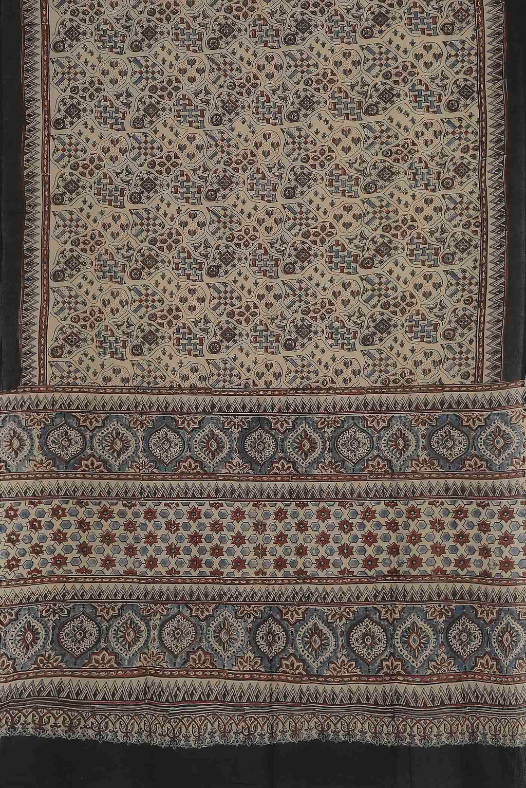 Beige Printed Cotton Saree