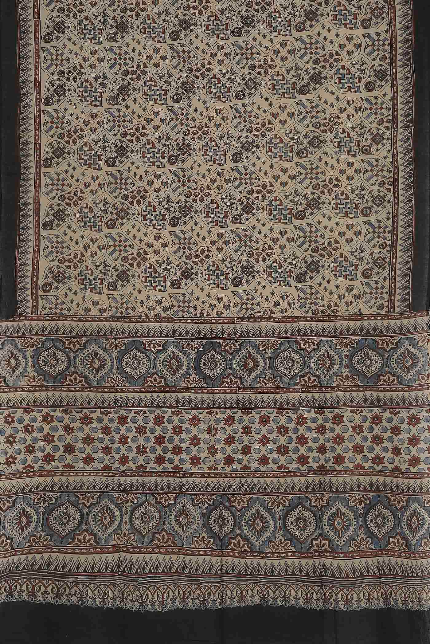 Beige Printed Cotton Saree