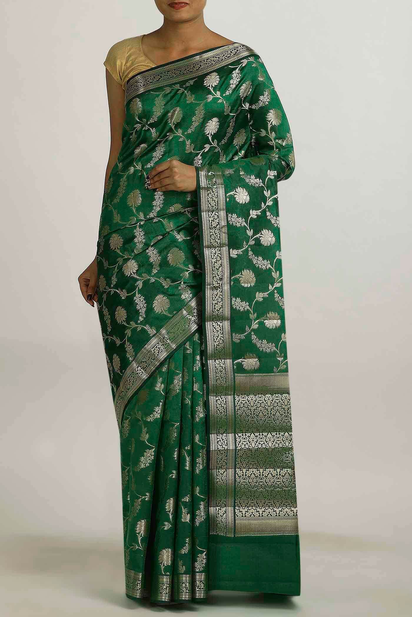 Green Banarasi Raw Silk Saree