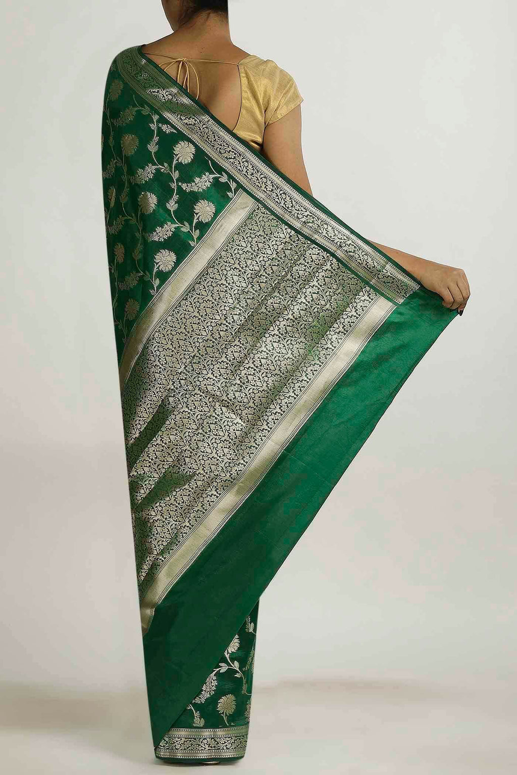 Green Banarasi Raw Silk Saree