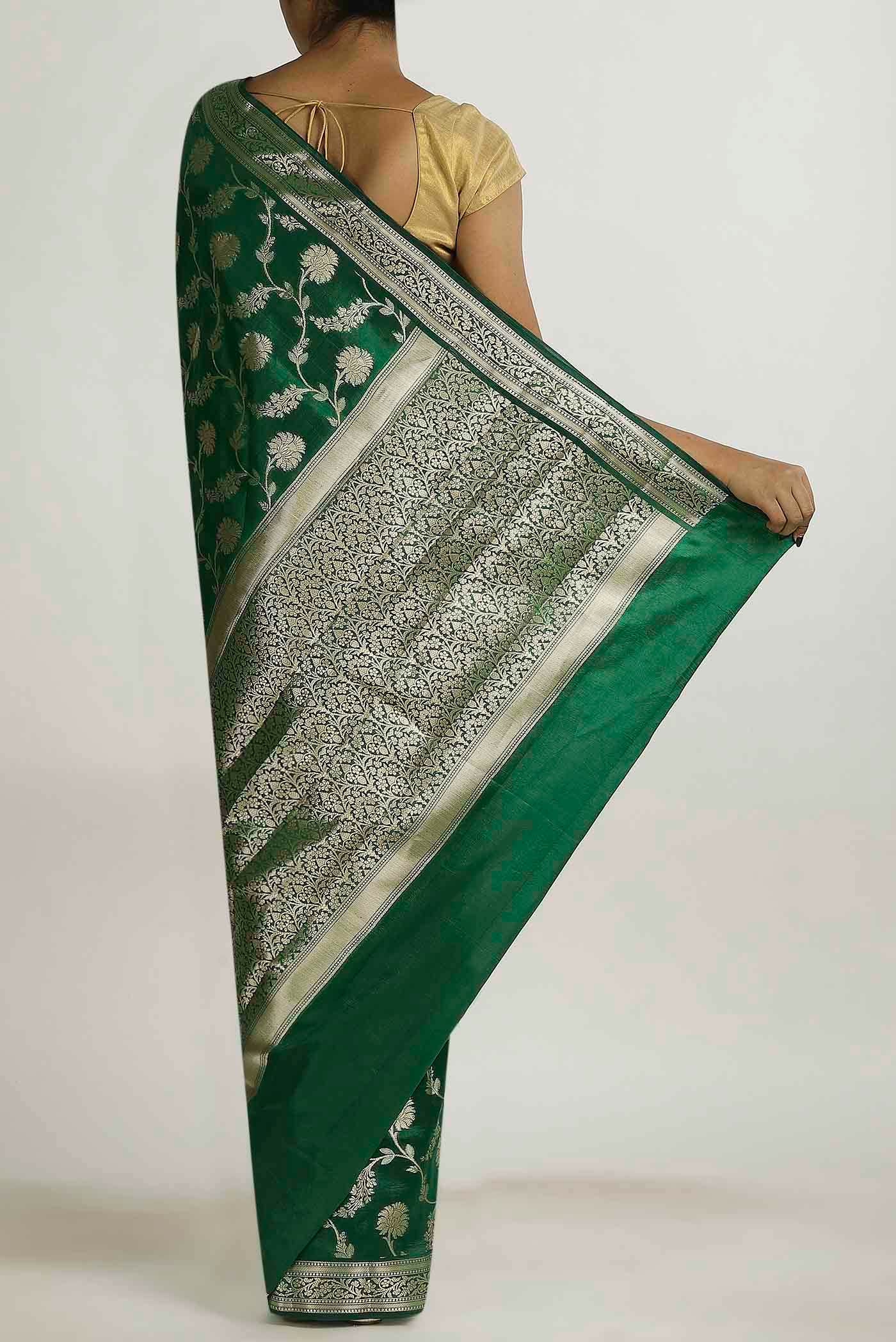 Green Banarasi Raw Silk Saree