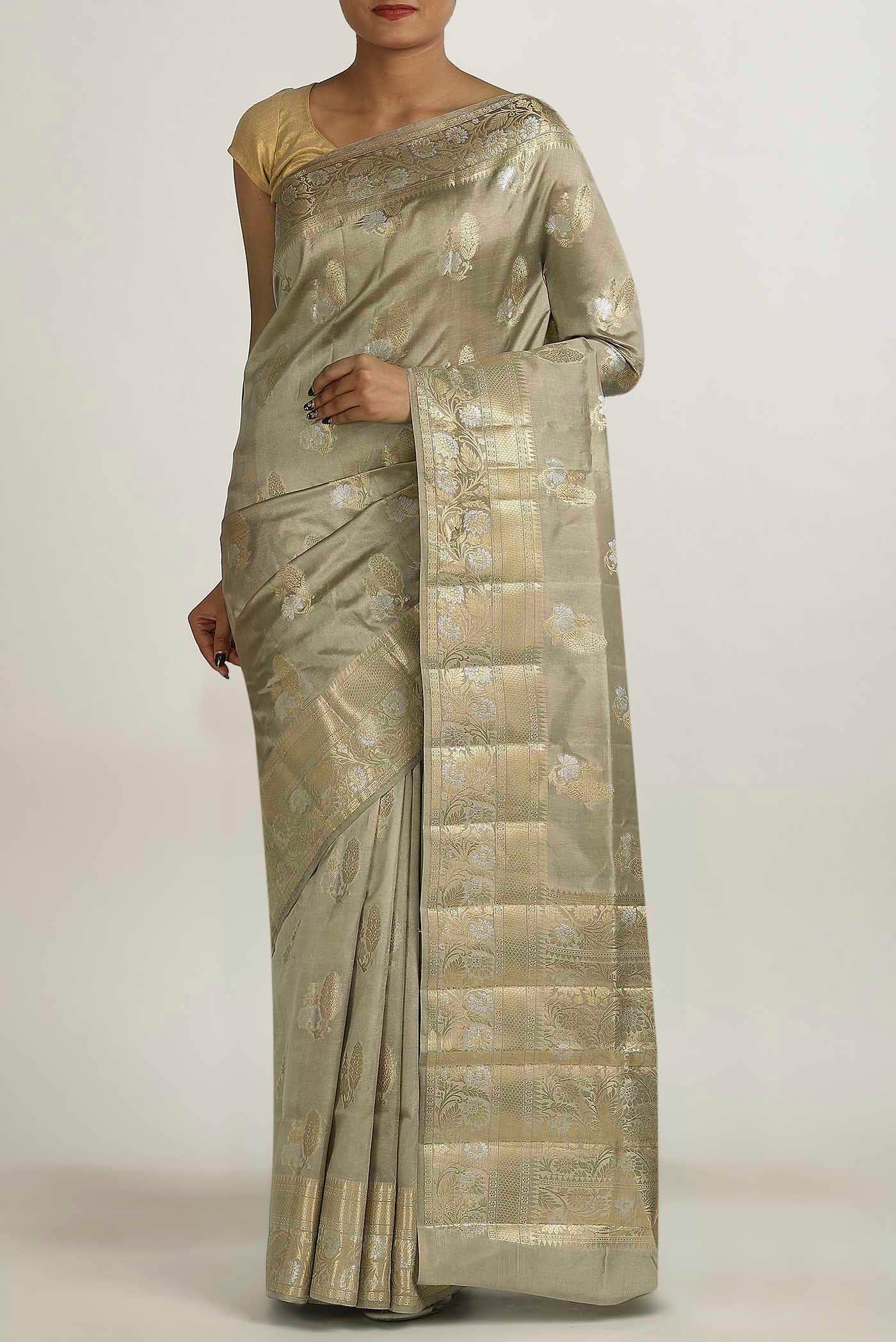 Green Banarasi Raw Silk Saree