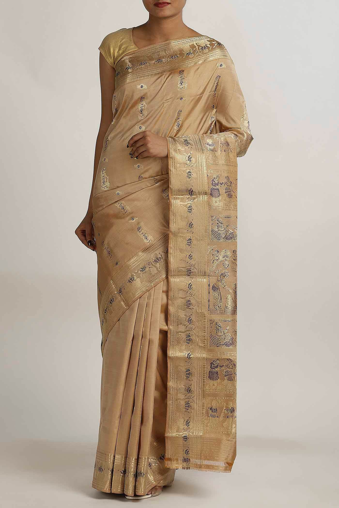 Beige Baluchari Silk Saree