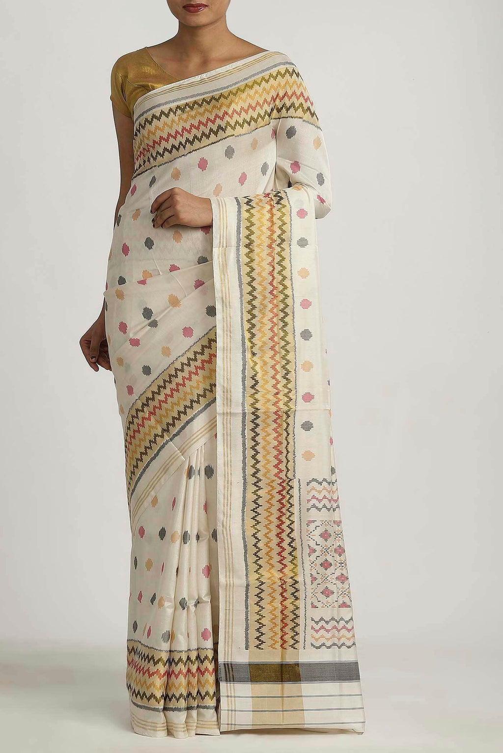 Off White Rajkot Patola Silk Saree