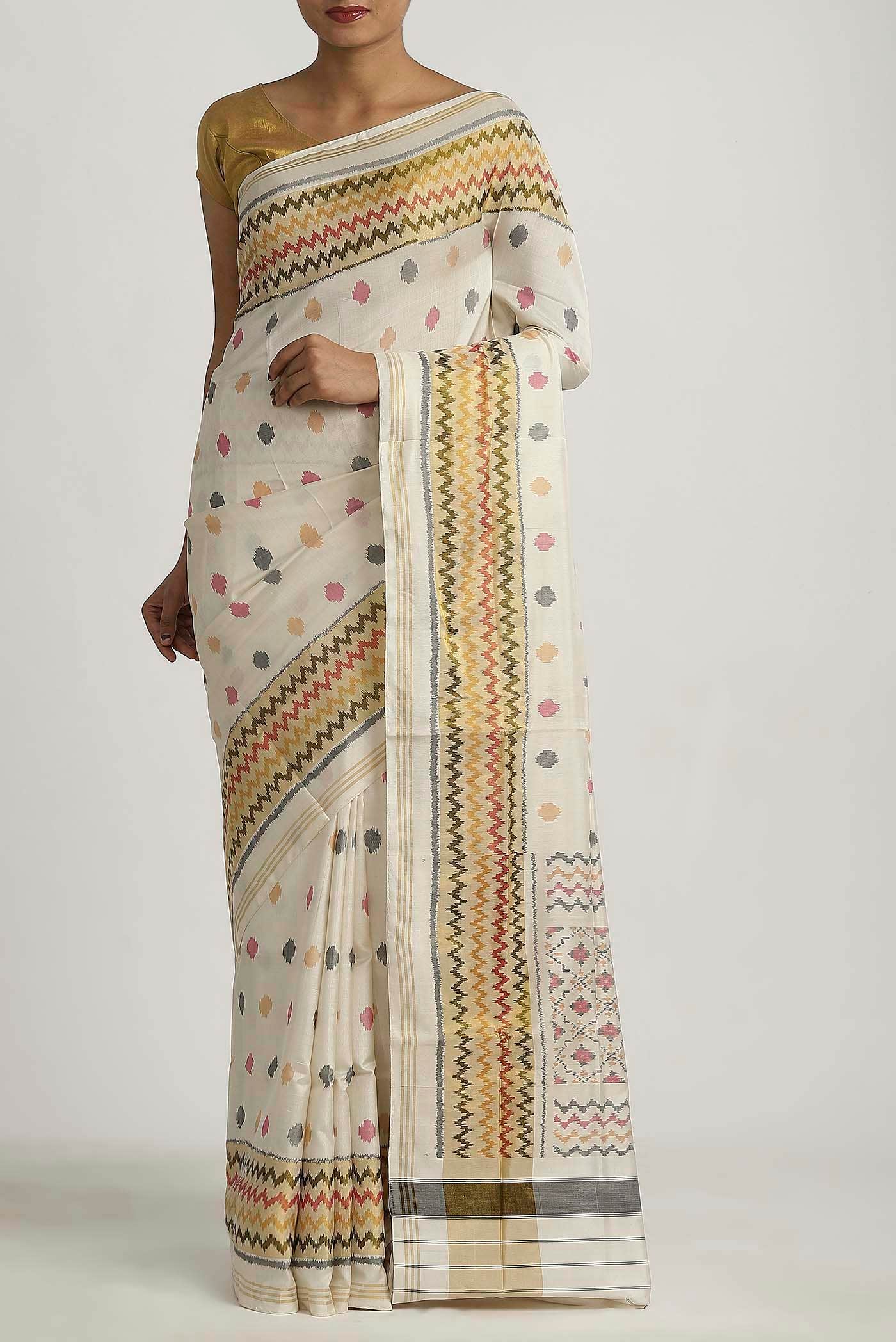 Off White Rajkot Patola Silk Saree