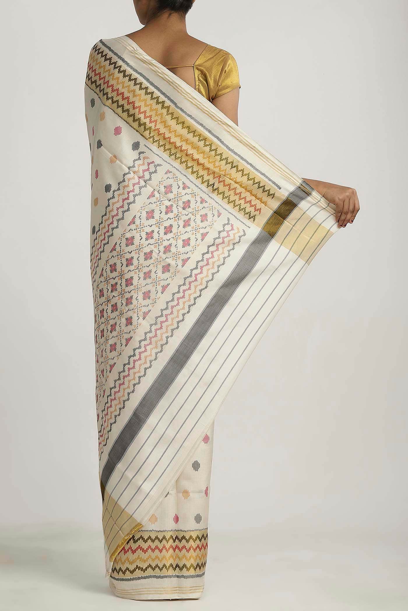 Off White Rajkot Patola Silk Saree