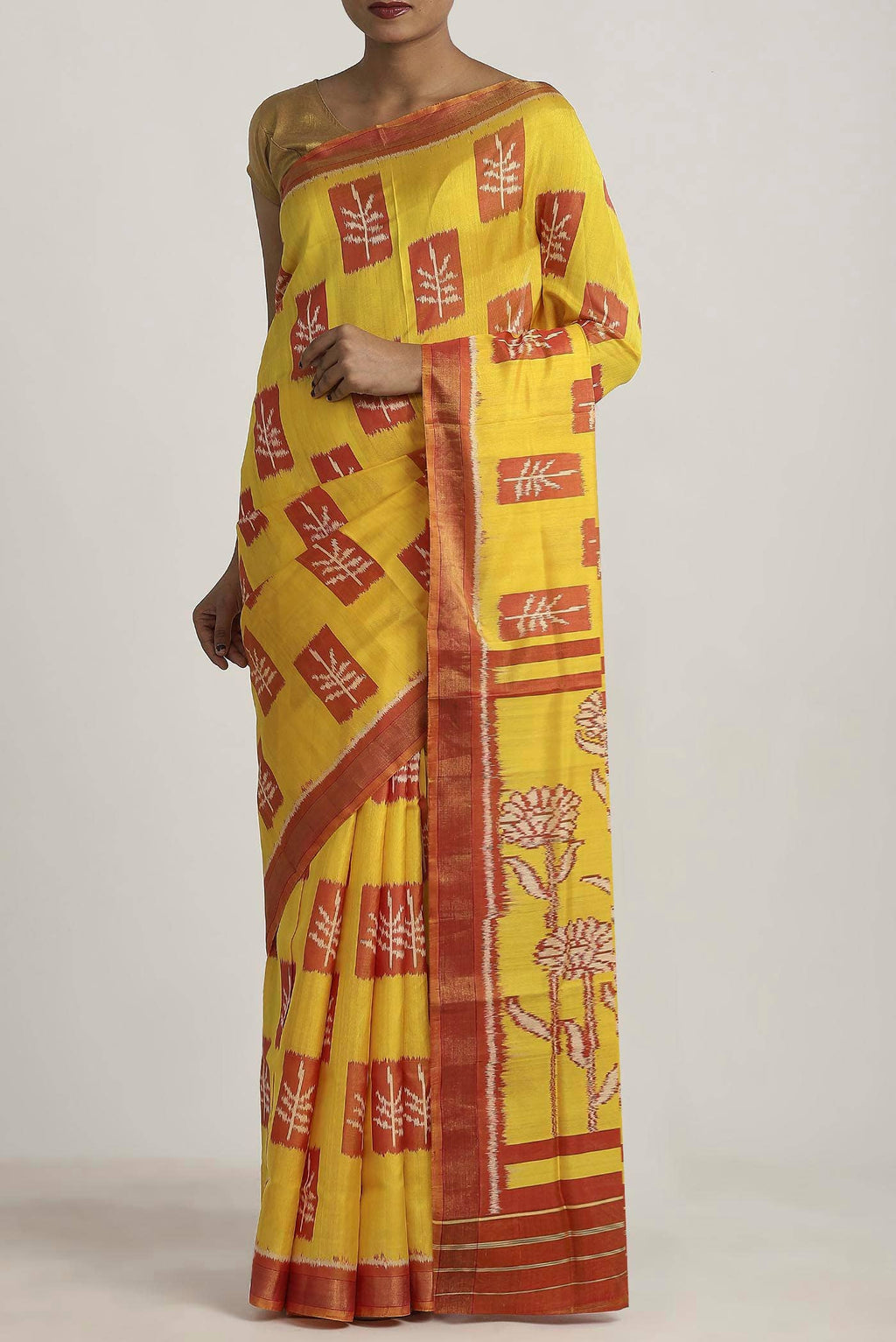 Yellow Rajkot Patola Silk Saree