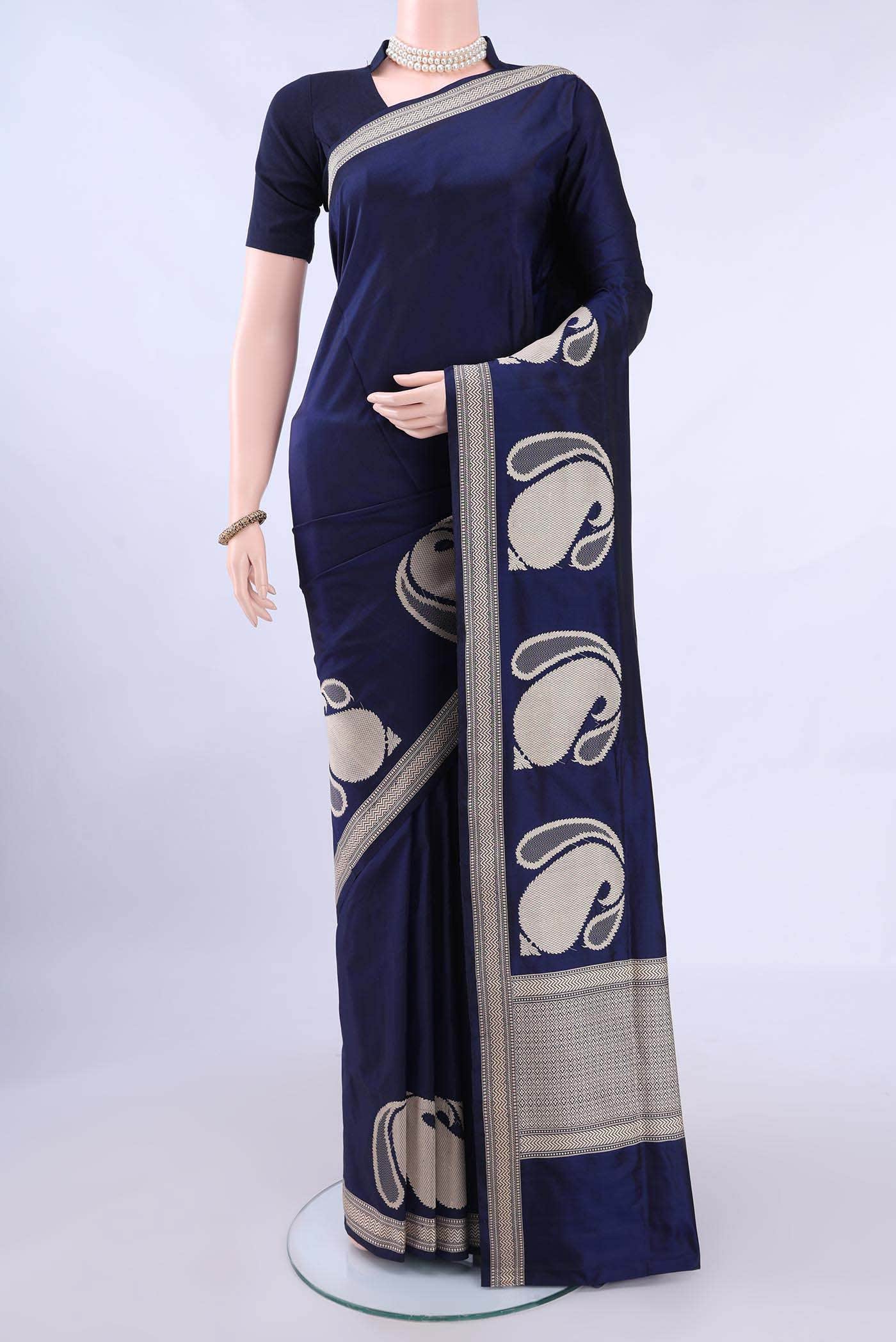 Dark Blue Banarasi Silk Saree