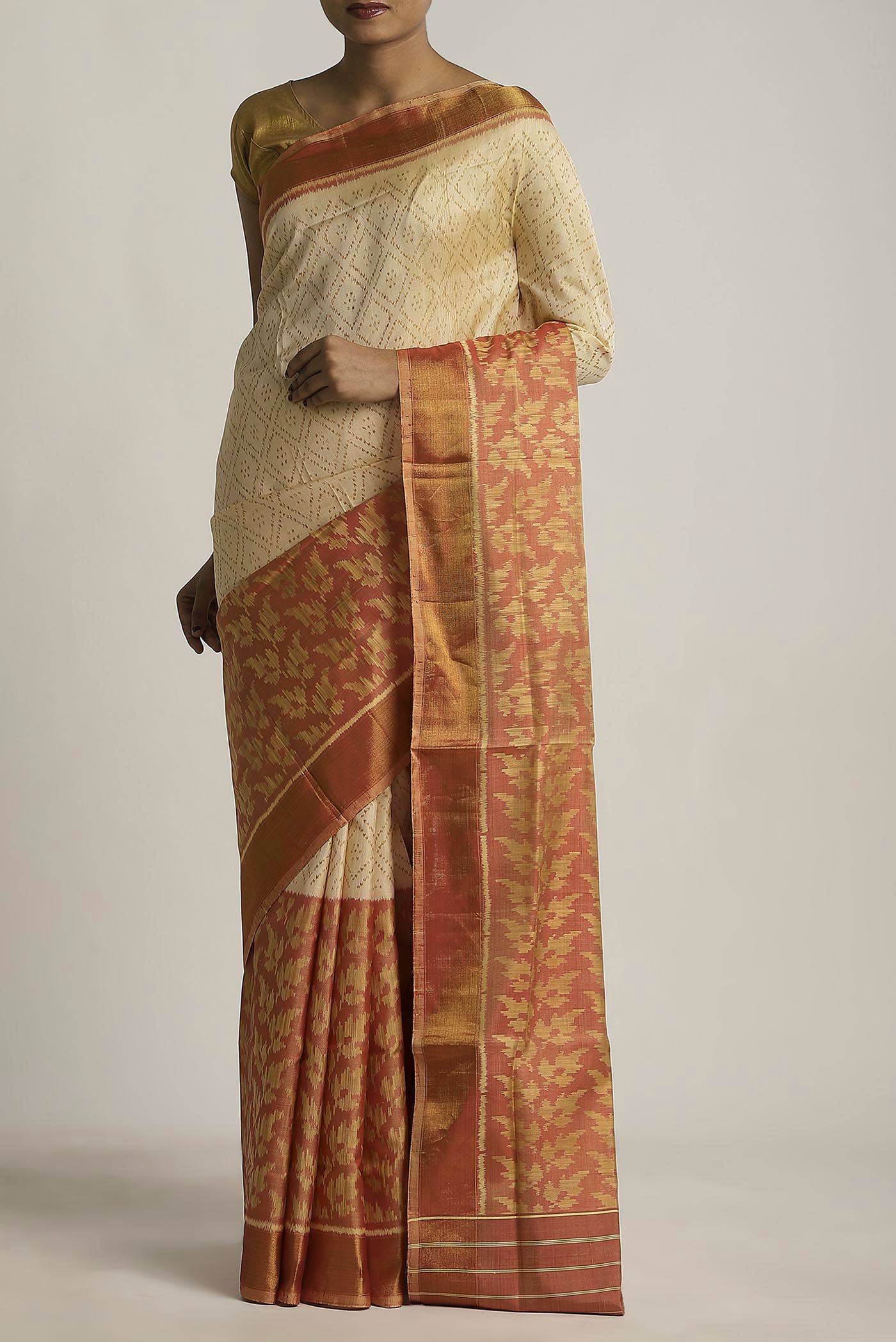Cream Rajkot Patola Silk Saree
