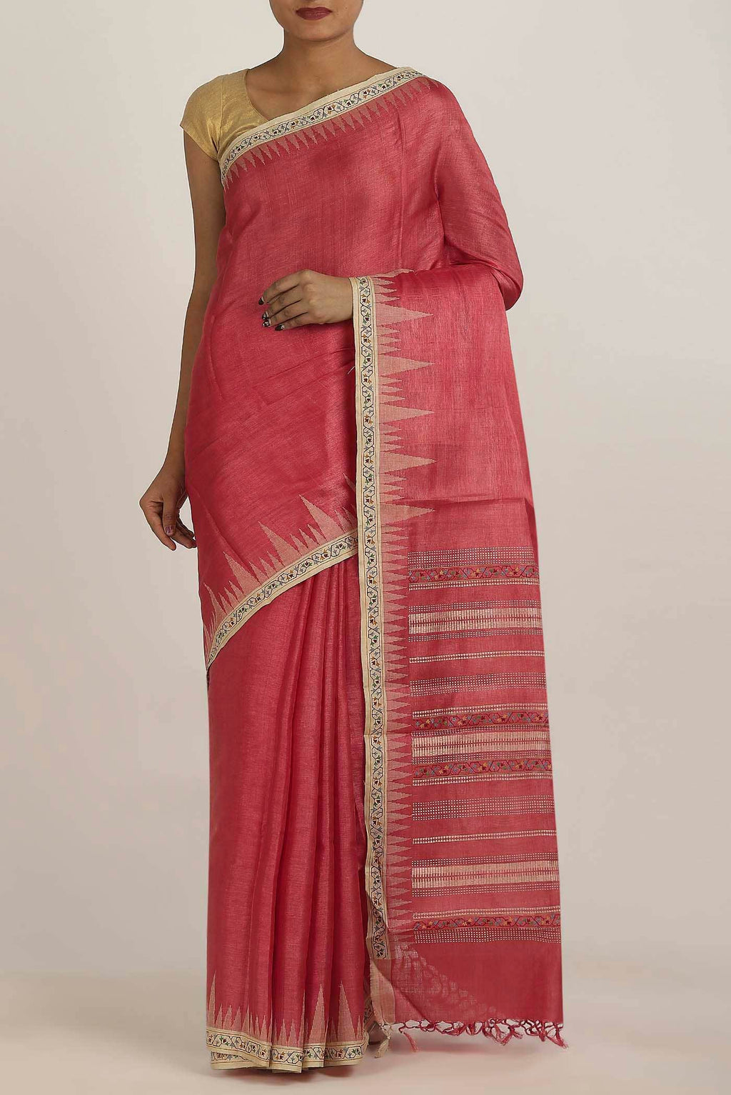Red Bhagalpuri Tussar Silk Saree
