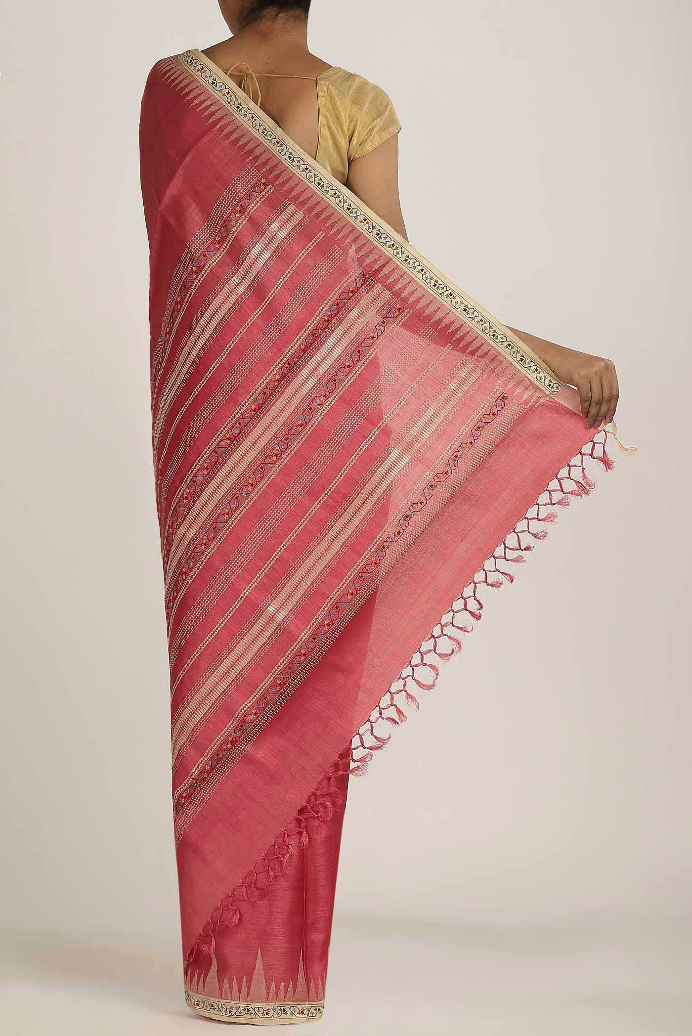 Red Bhagalpuri Tussar Silk Saree