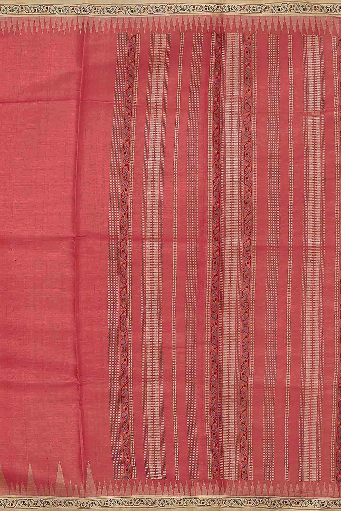 Red Bhagalpuri Tussar Silk Saree
