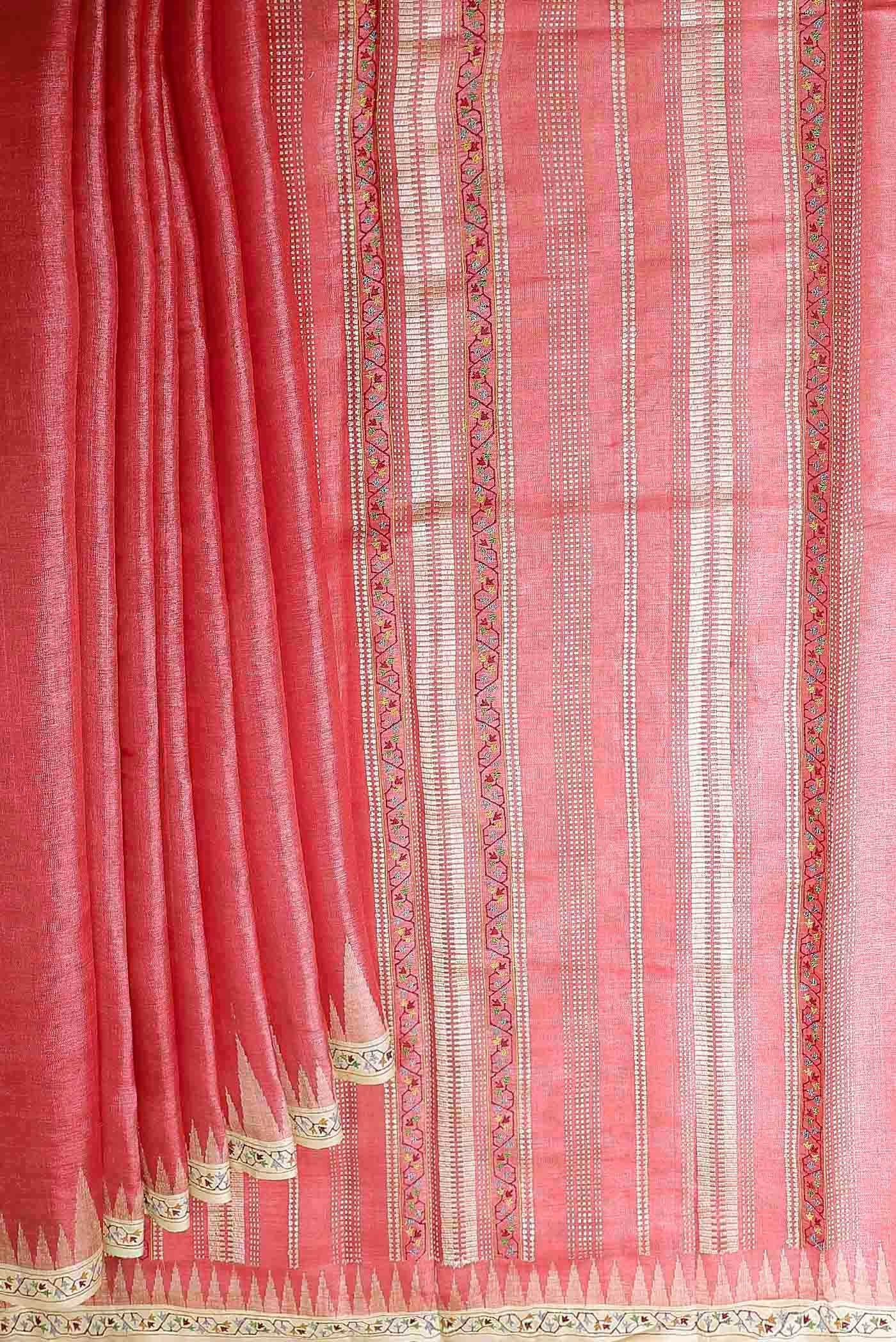Red Bhagalpuri Tussar Silk Saree