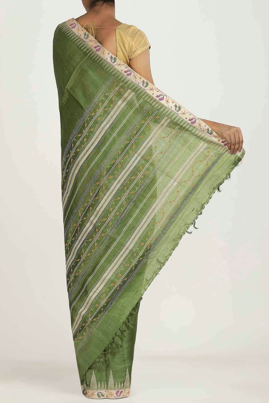 Green Bhagalpuri Tussar Silk Saree