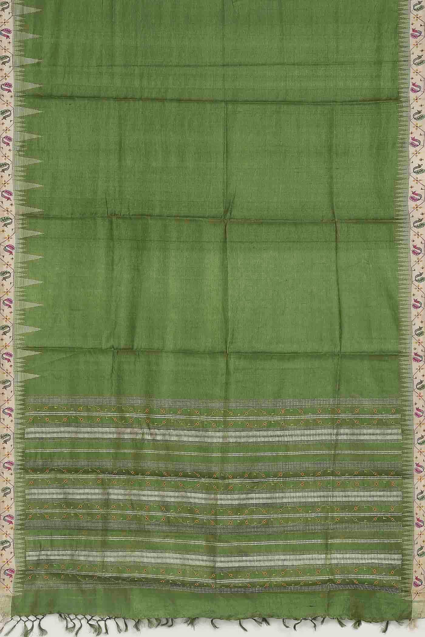 Green Bhagalpuri Tussar Silk Saree