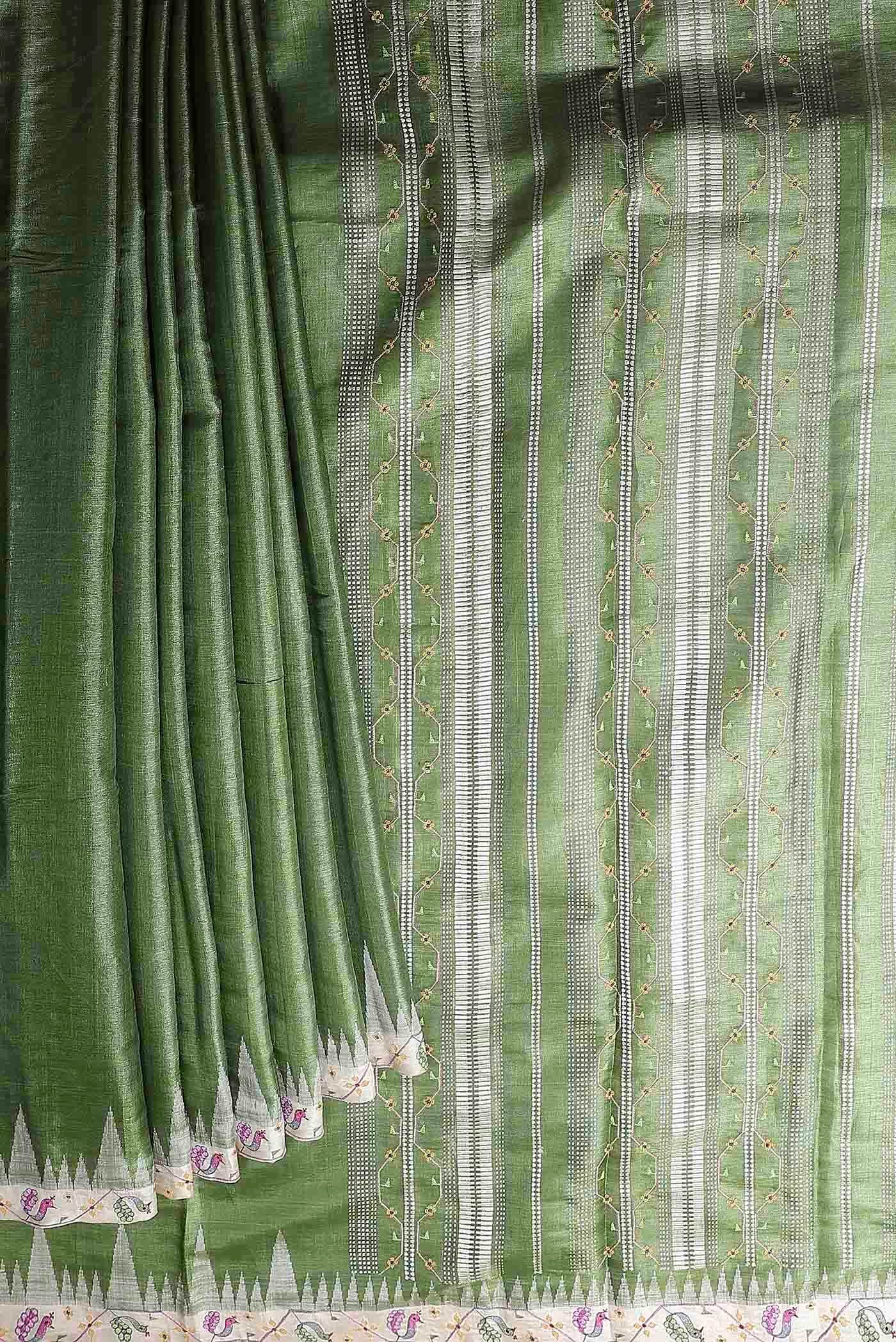 Green Bhagalpuri Tussar Silk Saree