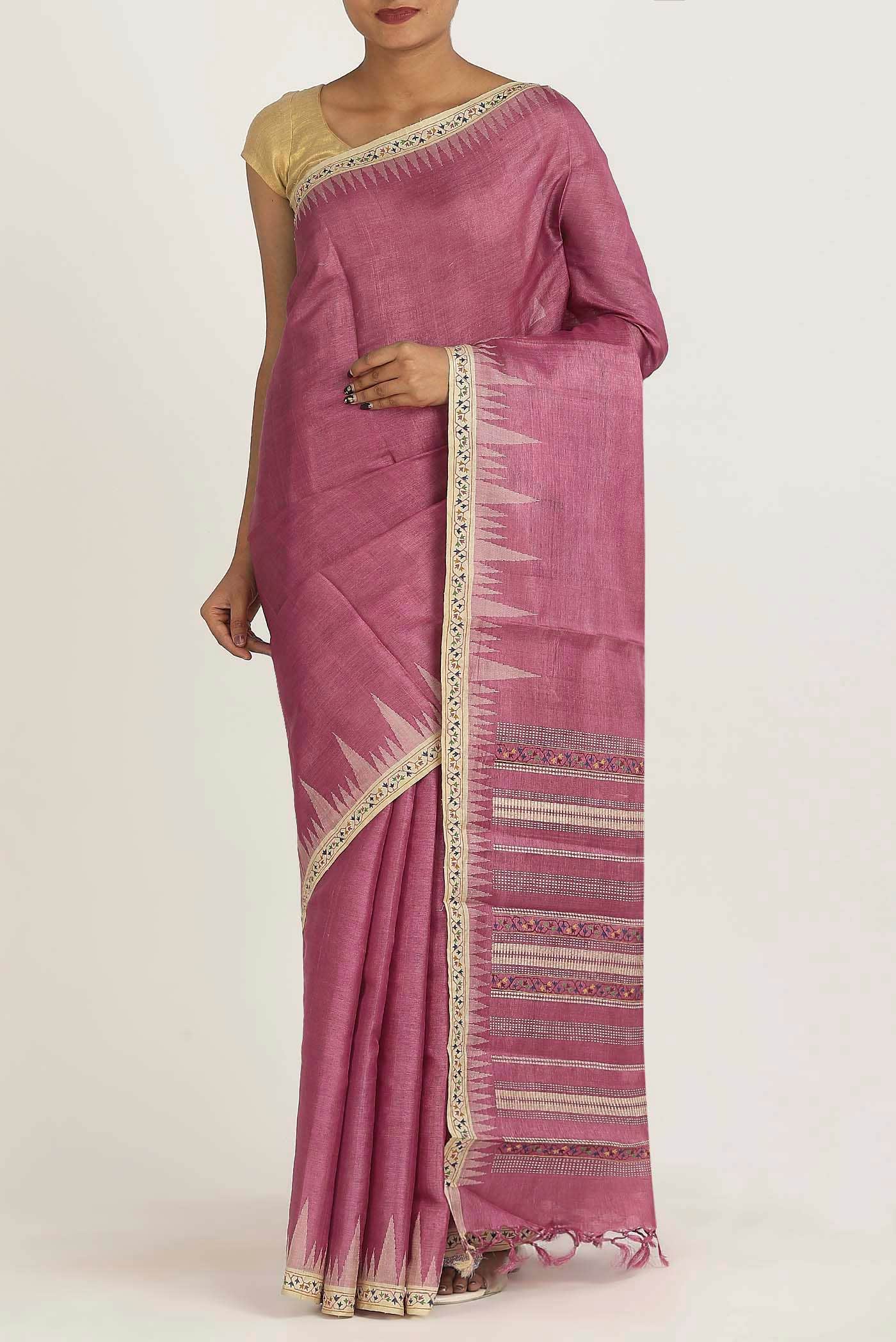 Pink Bhagalpuri Tussar Silk Saree