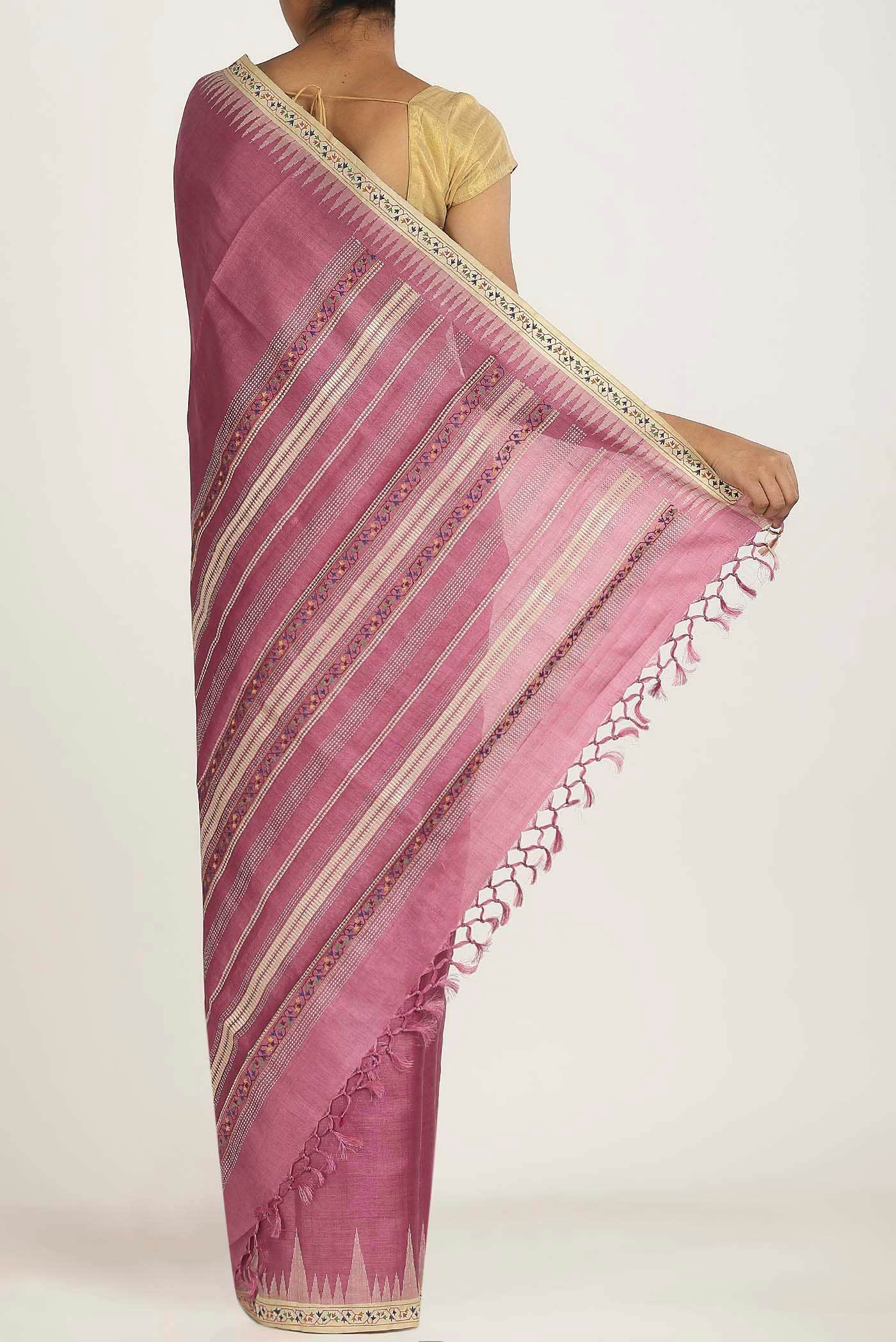 Pink Bhagalpuri Tussar Silk Saree